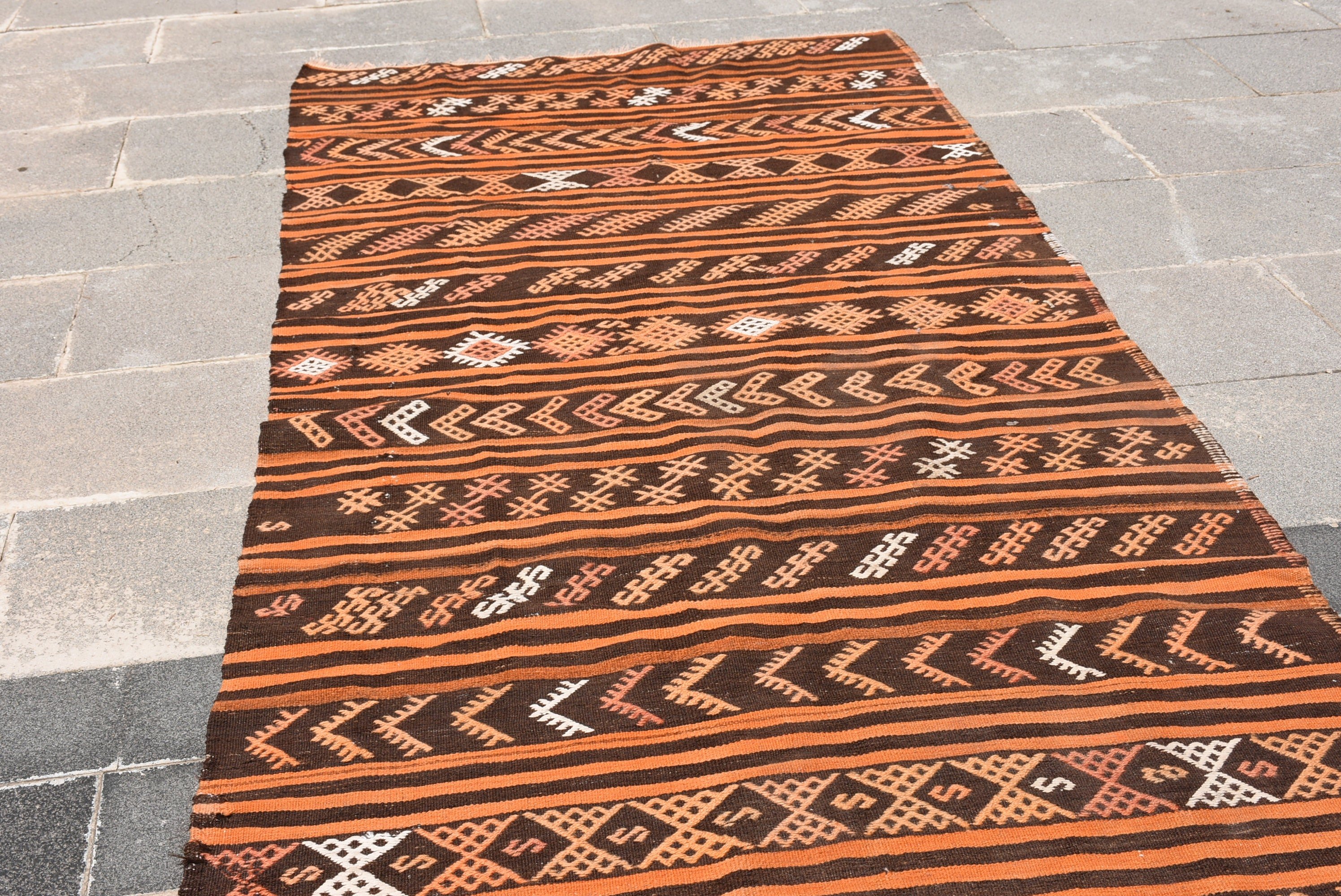 Mutfak Halısı, Turuncu 3,4x7,7 ft Alan Halısı, Yatak Odası Halısı, Fas Halıları, Retro Halılar, Türk Halısı, Kilim, Yün Halılar, Vintage Halı