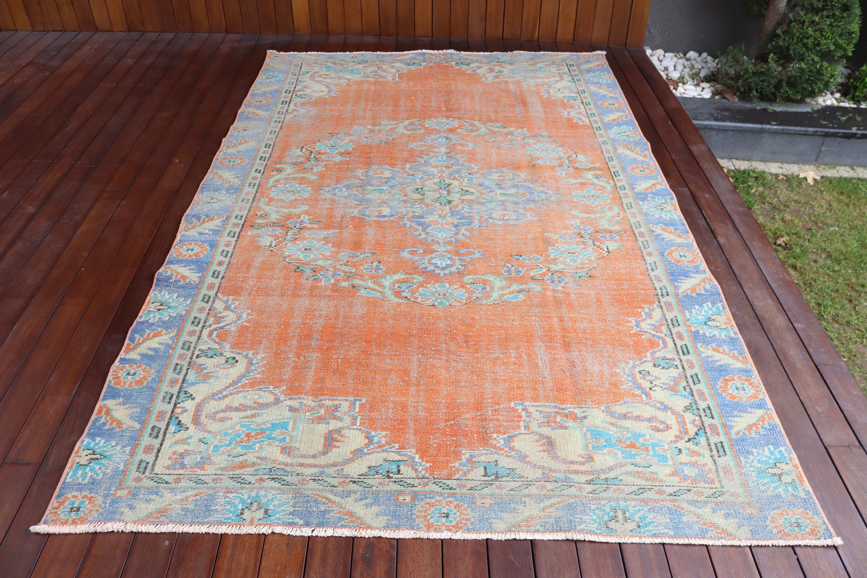 Yatak Odası Halıları, Türk Halısı, 5.6x8.8 ft Büyük Halılar, Boho Halıları, Büyük Vintage Halı, Kabile Halıları, Turuncu El Dokuma Halı, Vintage Halılar, Yer Halısı