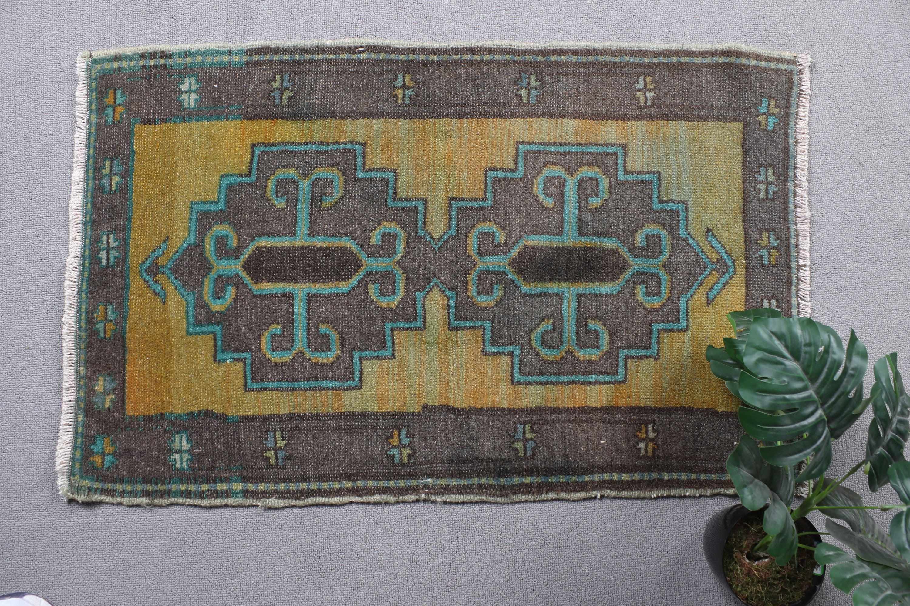 Vintage Rug, Floor Rug, Turkish Rug, Aztec Rug, Wall Hanging Rug, Brown Moroccan Rugs, 1.7x2.7 ft Small Rug, Door Mat Rugs