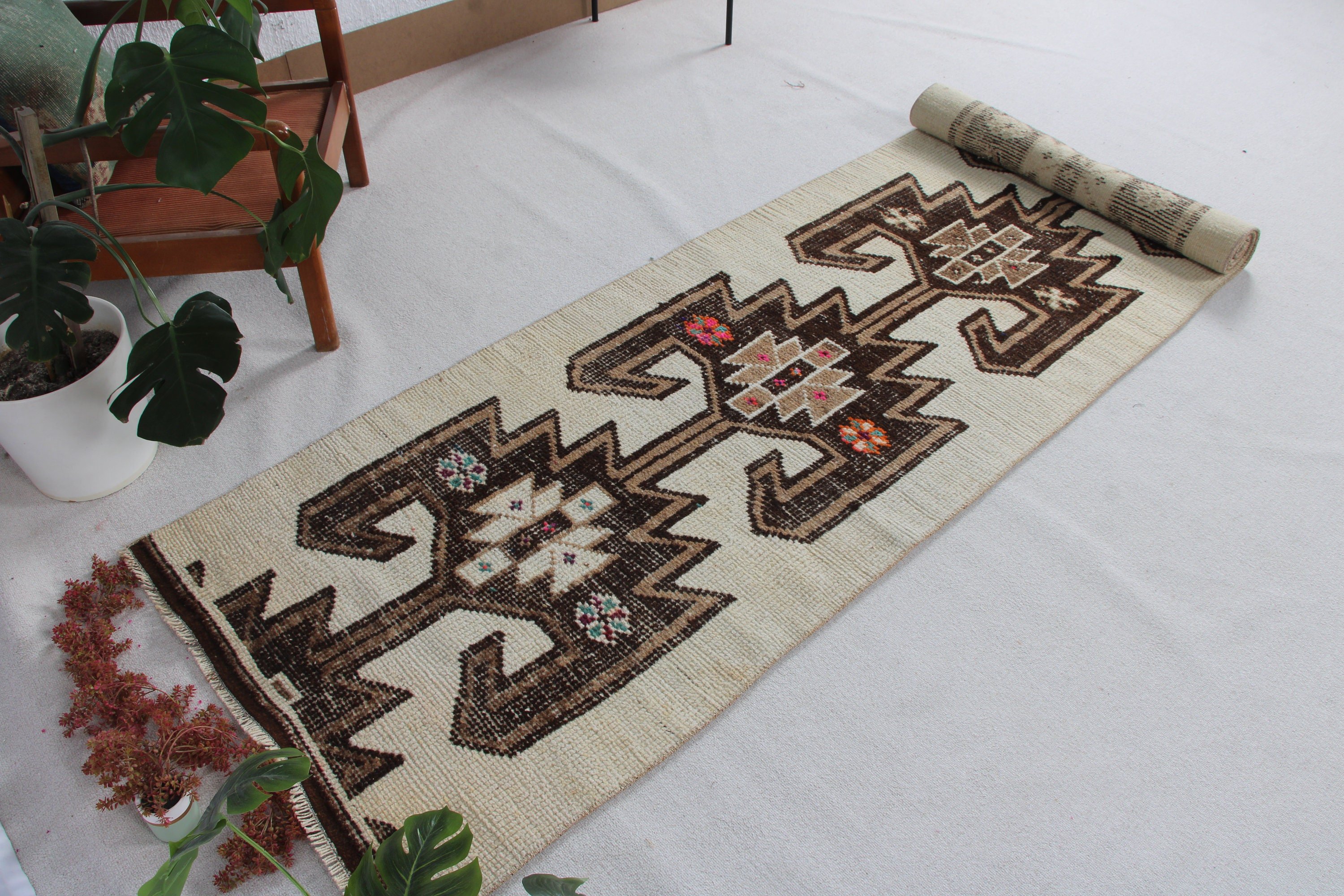 Beni Ourain Runner Rug, Turkish Rugs, Corridor Rug, 3x11.5 ft Runner Rug, Vintage Rug, Handwoven Rugs, Brown Luxury Rugs, Bedroom Rugs