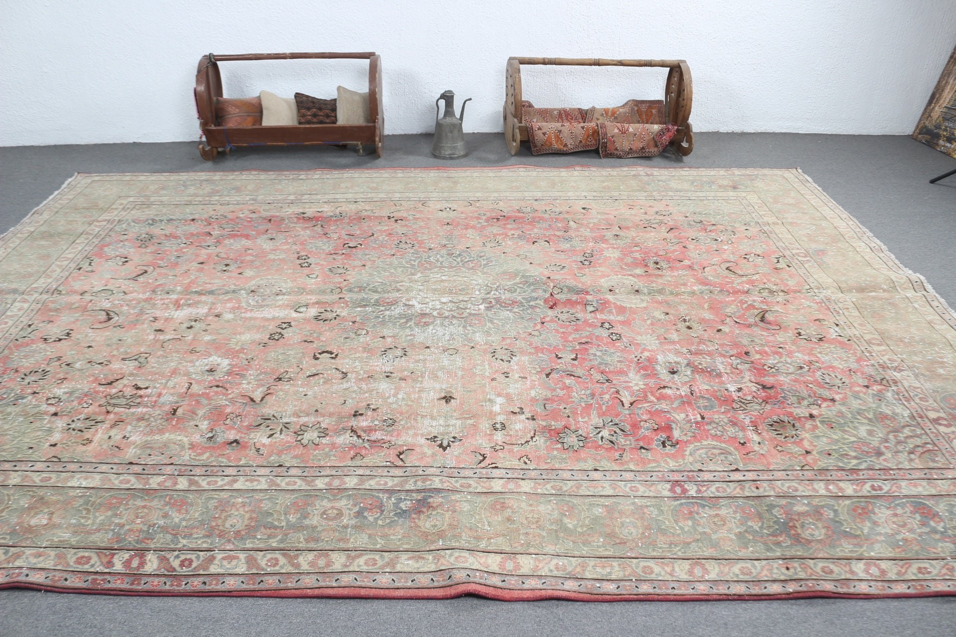 Antique Rug, Turkish Rug, Vintage Rug, Saloon Rug, Living Room Rug, Green Moroccan Rug, Bedroom Rug, Turkey Rugs, 9.1x12.6 ft Oversize Rug