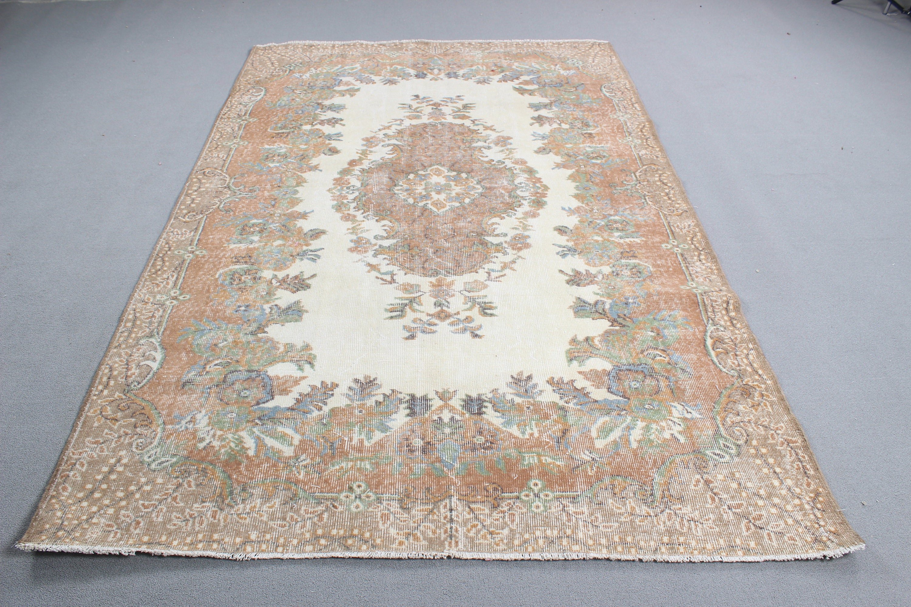 Beige Wool Rugs, Turkish Rug, Geometric Rugs, Outdoor Rug, Bedroom Rugs, Vintage Rug, Salon Rugs, 5.4x8.6 ft Large Rugs