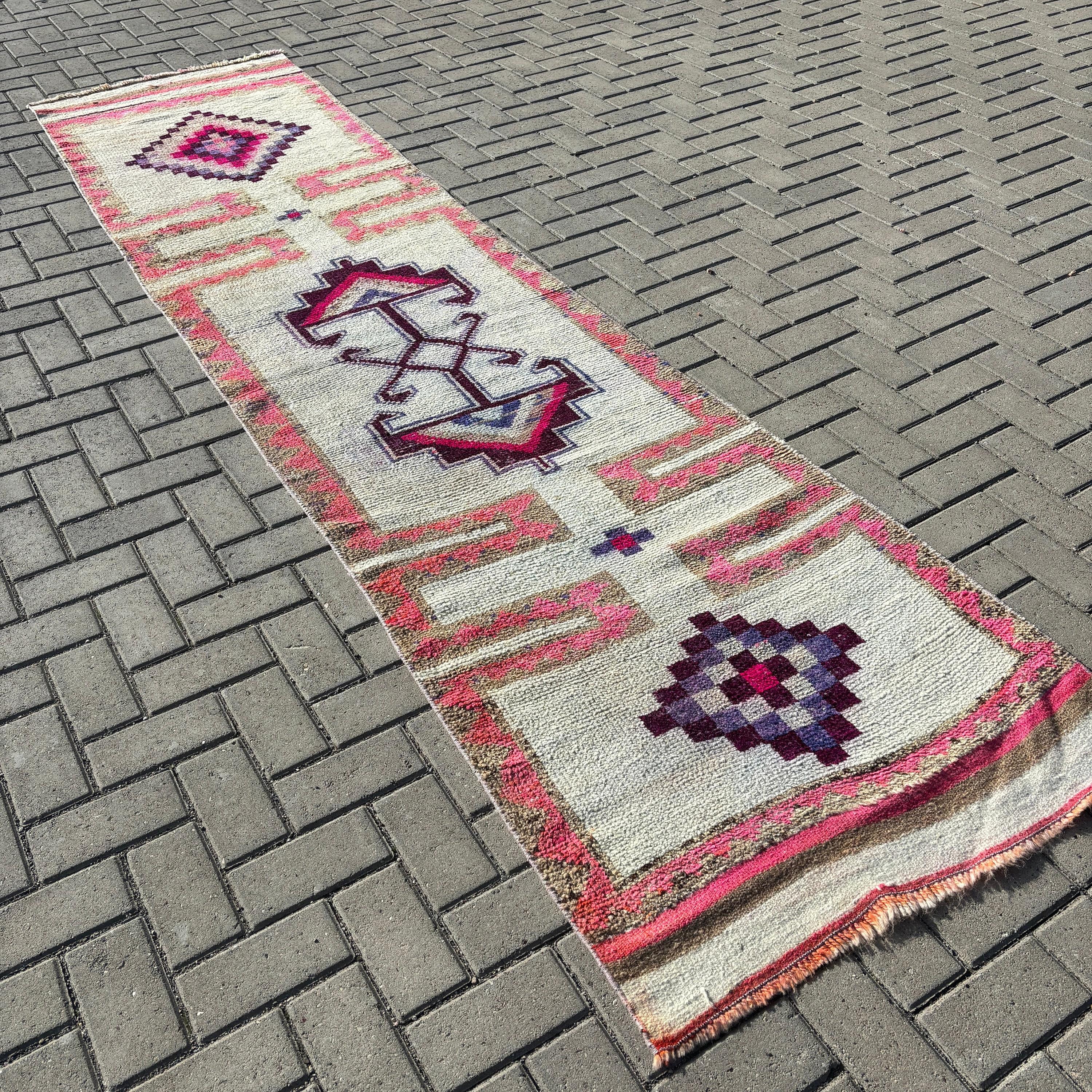 2.8x11.2 ft Runner Halıları, Bej Oushak Halısı, Düz Dokuma Halıları, Türk Halısı, Boho Halısı, Vintage Halı, Vintage Runner Halısı, Nötr Halılar, Merdiven Halıları