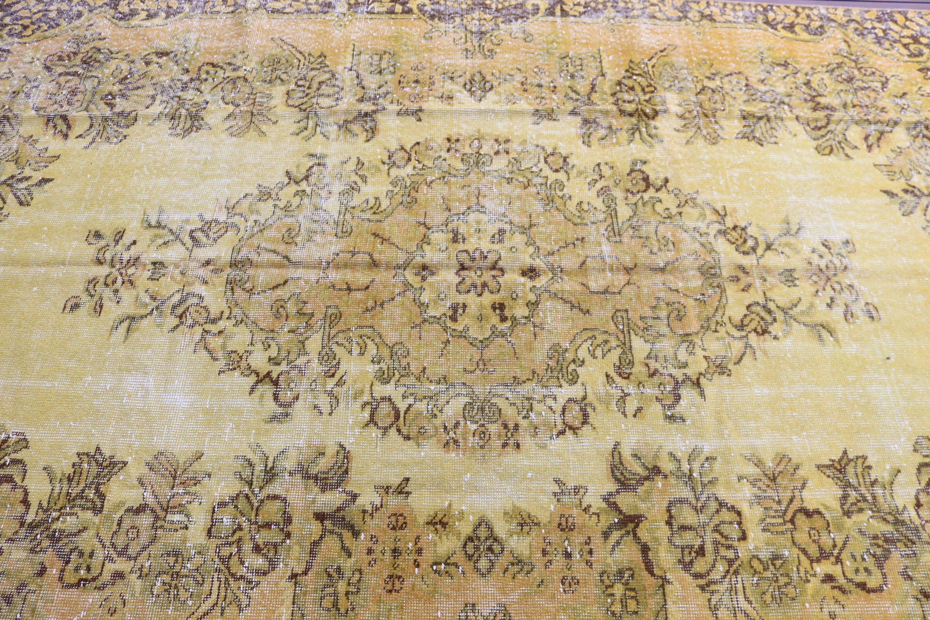 Türk Halıları, Büyük Boho Halıları, Vintage Halılar, Sarı Oryantal Halılar, Boho Halısı, Oushak Halısı, Yemek Odası Halıları, 5,5x9,4 ft Büyük Halılar