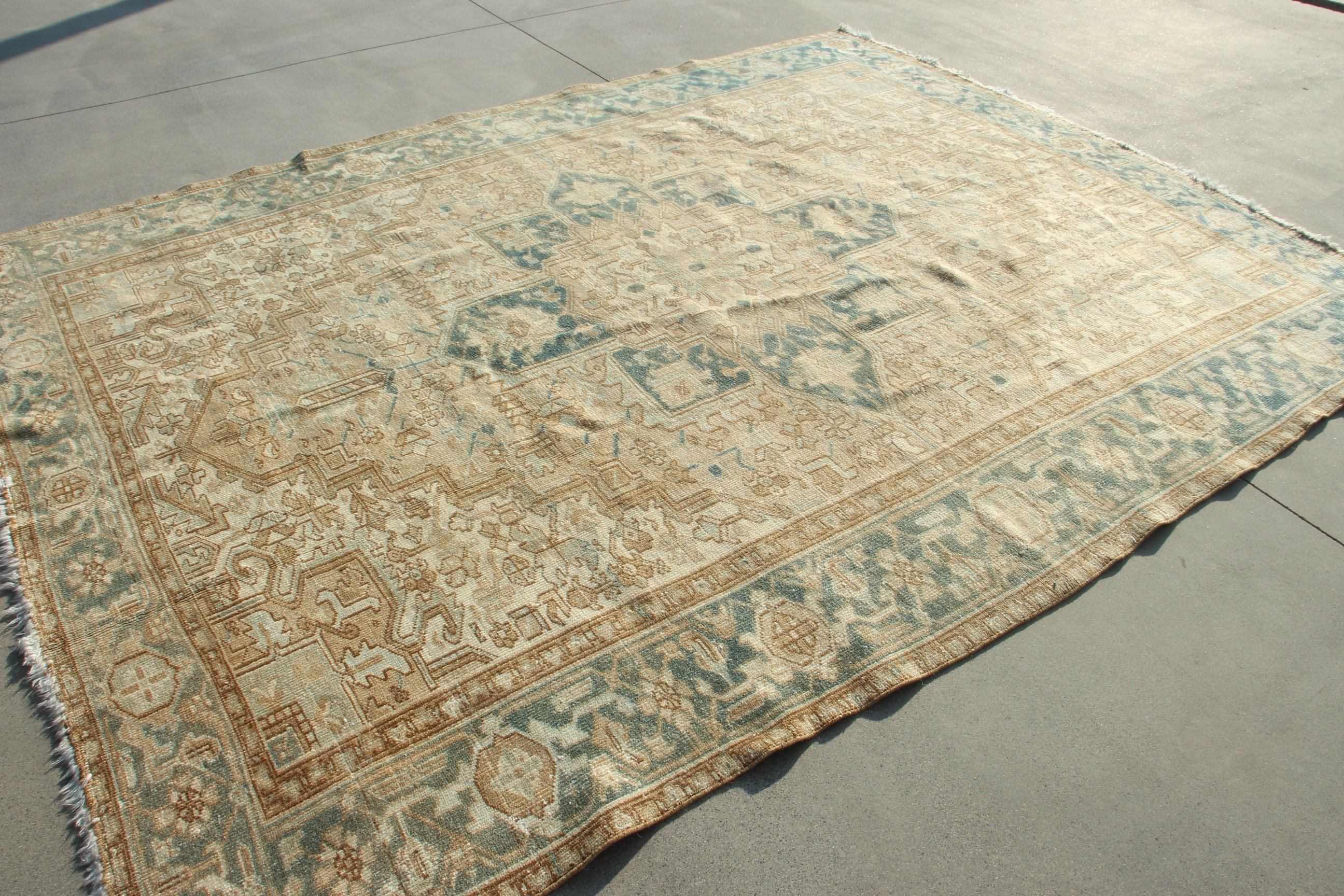 Vintage Rugs, Dining Room Rugs, Turkish Rugs, Luxury Rug, Salon Rugs, Bedroom Rug, 7.8x10 ft Oversize Rug, Blue Neutral Rugs