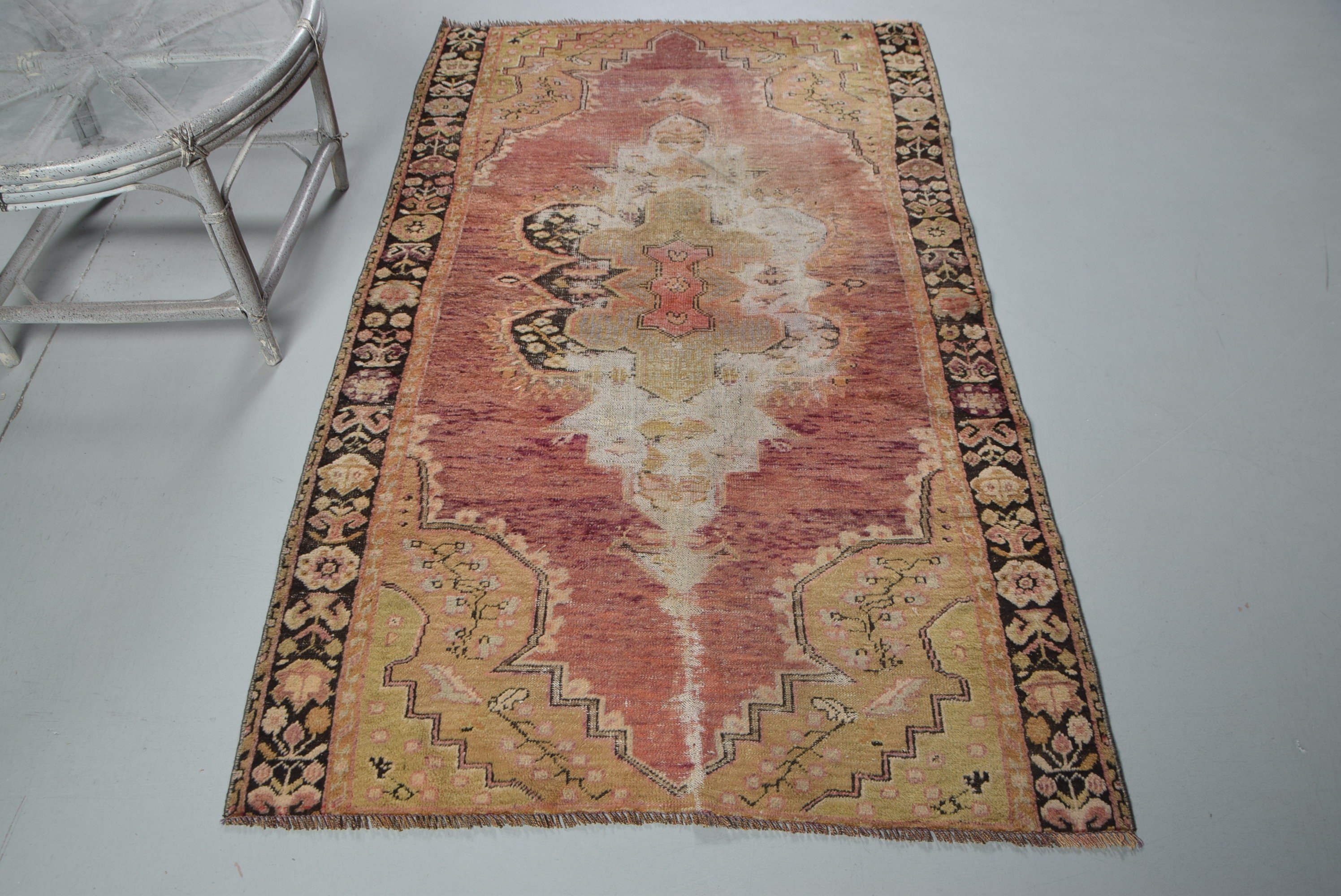 Red Oushak Rug, Kitchen Rugs, Anatolian Rug, Vintage Rug, Oushak Rug, 3.6x6 ft Accent Rug, Rugs for Bedroom, Bedroom Rugs, Turkish Rugs