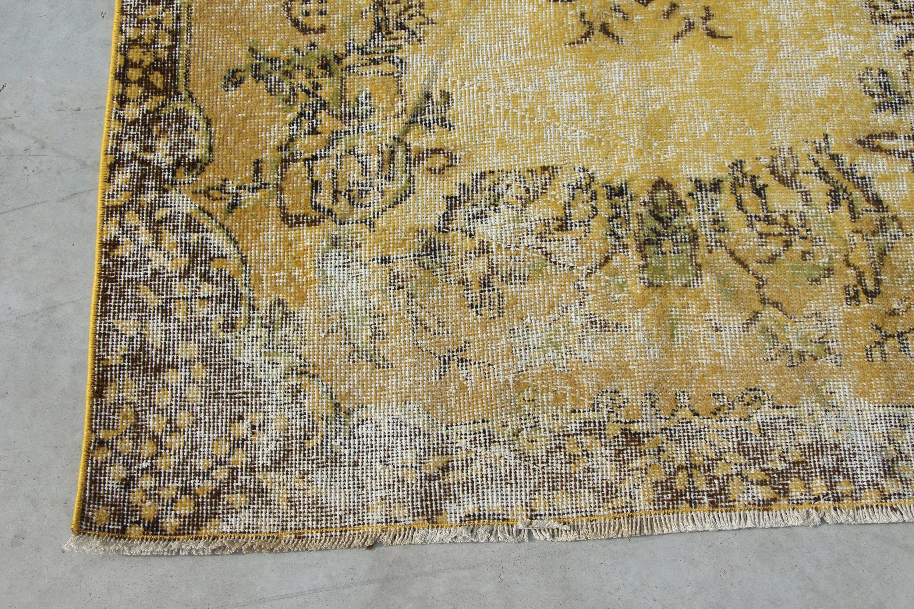 Dining Room Rug, Rugs for Indoor, Turkish Rug, 3.6x6.9 ft Area Rugs, Nursery Rug, Oushak Rug, Vintage Rug, Yellow Kitchen Rug, Cool Rugs