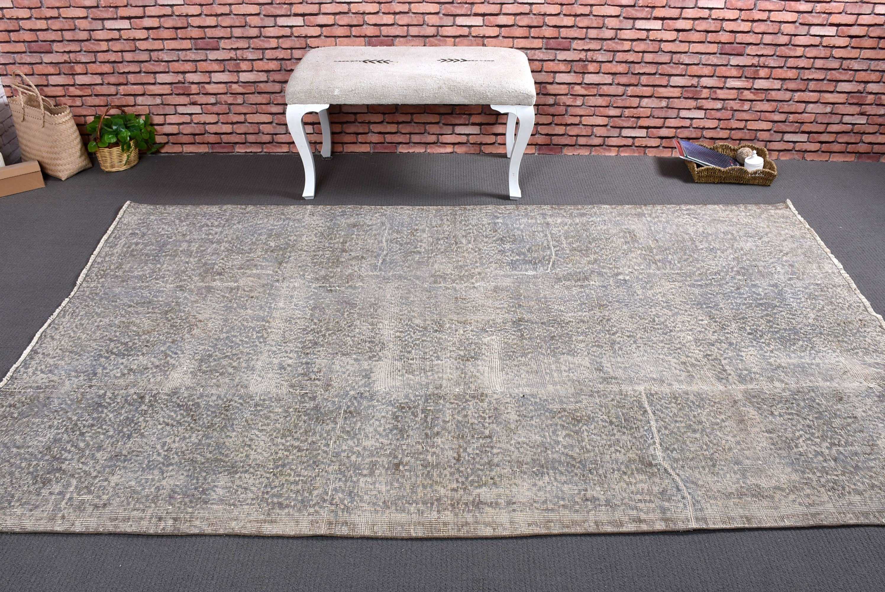 Turkish Rug, Gray Moroccan Rug, Vintage Rugs, Office Rug, Oushak Rugs, Large Boho Rug, 5.2x8.4 ft Large Rug, Large Vintage Rugs, Modern Rug