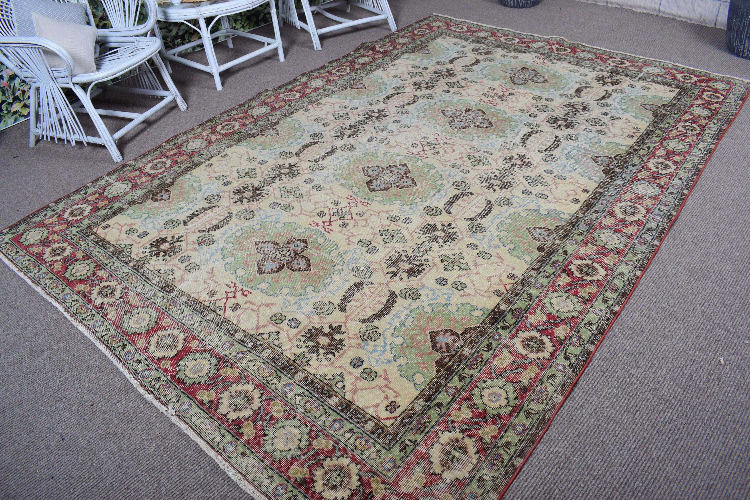 Organik Halı, Boho Halı, Yemek Odası Halısı, Vintage Halılar, 6,9x9,9 ft Büyük Halılar, El Dokuma Halılar, Yeşil Yatak Odası Halısı, Türk Halısı, Büyük Boho Halısı