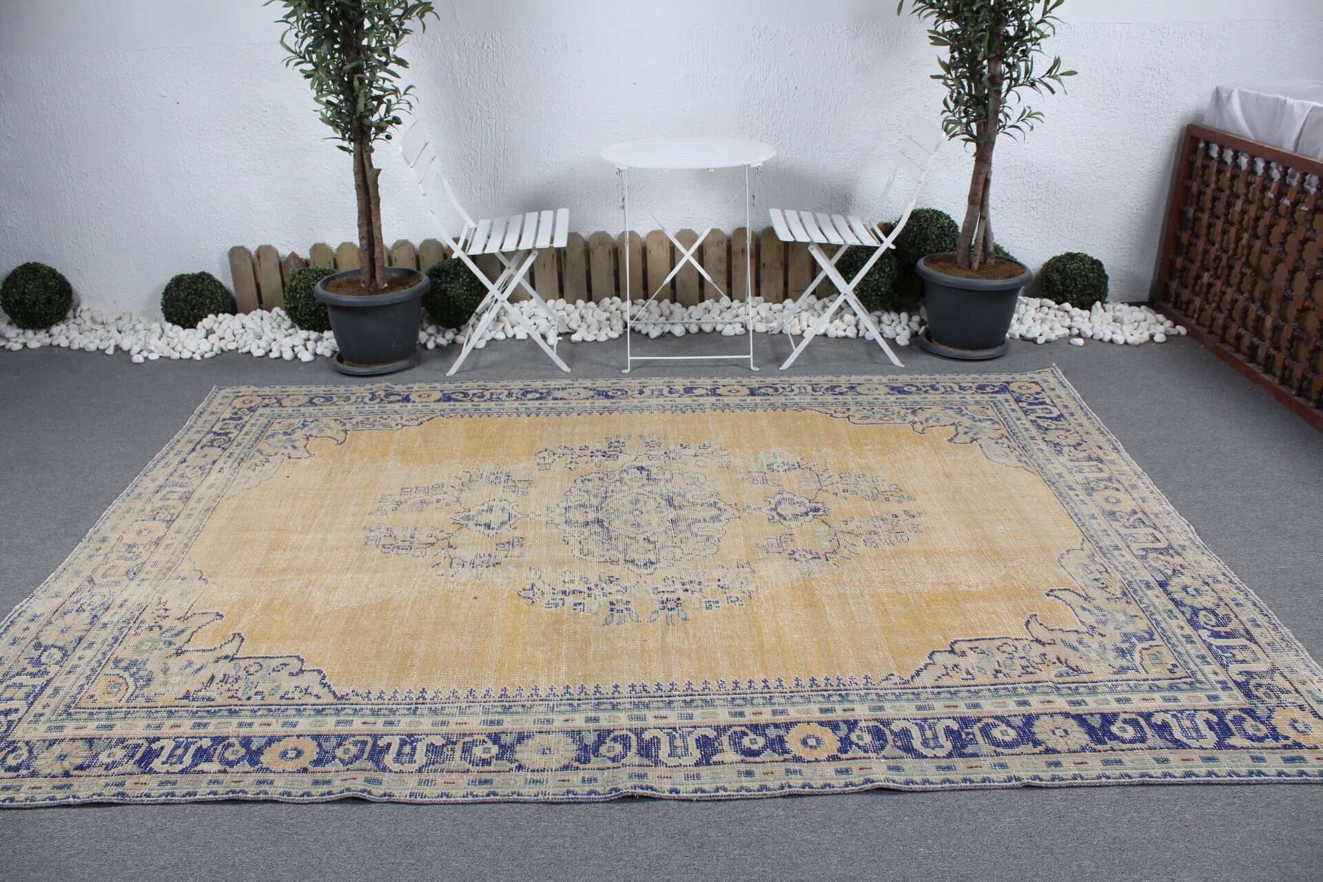 Oturma Odası Halıları, Oryantal Halılar, Vintage Halılar, Sarı 6,7x9,4 ft Büyük Halı, Yün Halı, Türk Halısı, Salon Halıları, Doğal Halı