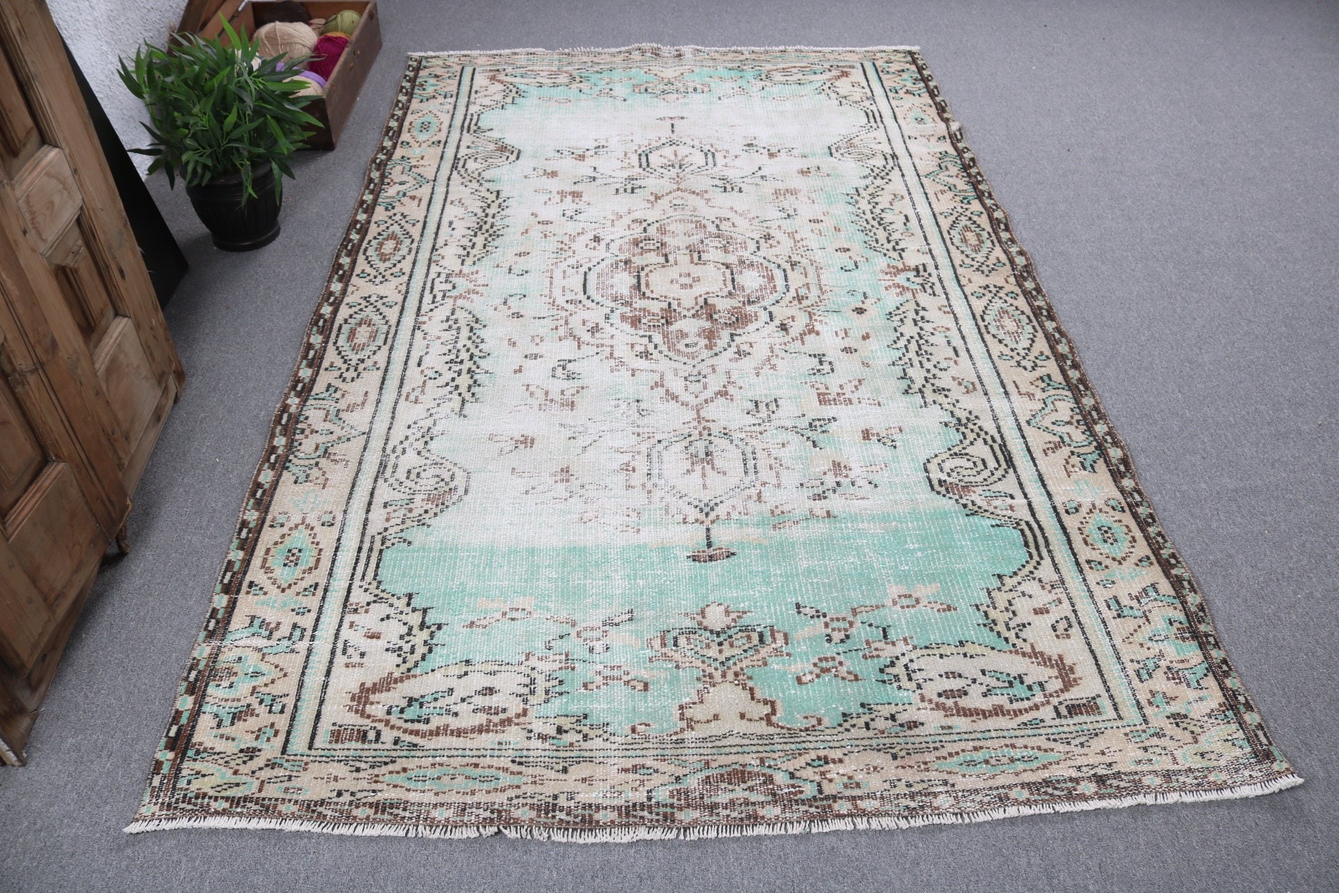 Büyük Boho Halıları, Türk Halıları, 5.2x8.5 ft Büyük Halılar, Yeşil Antika Halı, Antika Halı, Yatak Odası Halıları, Düz Dokuma Halı, Vintage Halılar, Etnik Halı