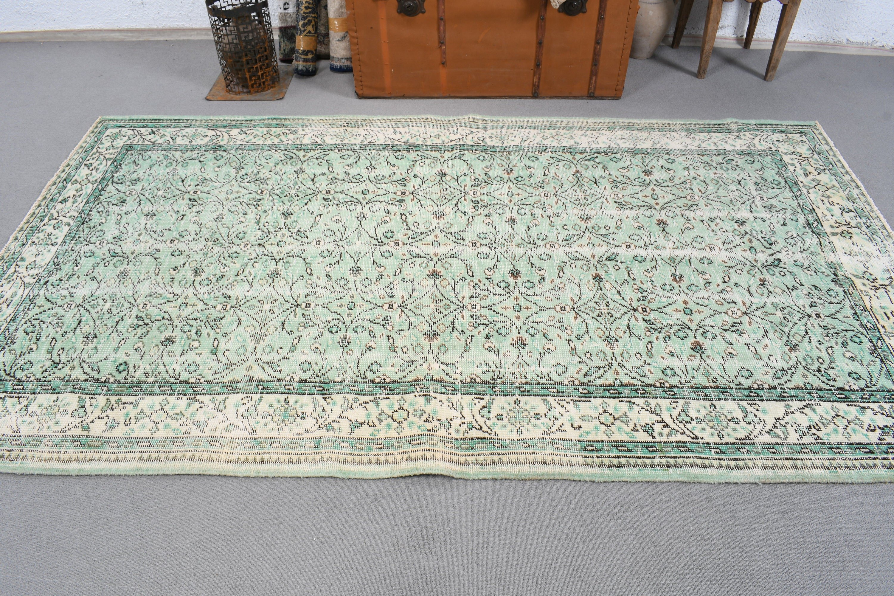 Vintage Halı, Büyük Oushak Halıları, Türk Halıları, 4,8x8,5 ft Büyük Halı, Büyük Vintage Halı, Fas Halısı, Oryantal Halılar, Yeşil Antika Halılar