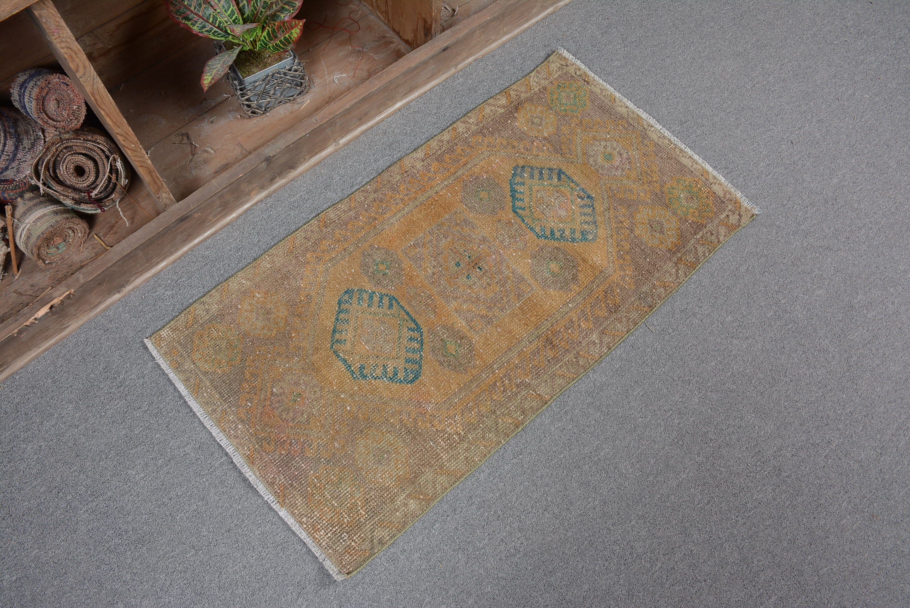 Bedroom Rug, Wool Rug, Bronze Oushak Rug, 1.6x3.1 ft Small Rug, Vintage Rug, Bathroom Rug, Turkish Rugs, Rugs for Car Mat, Kitchen Rug