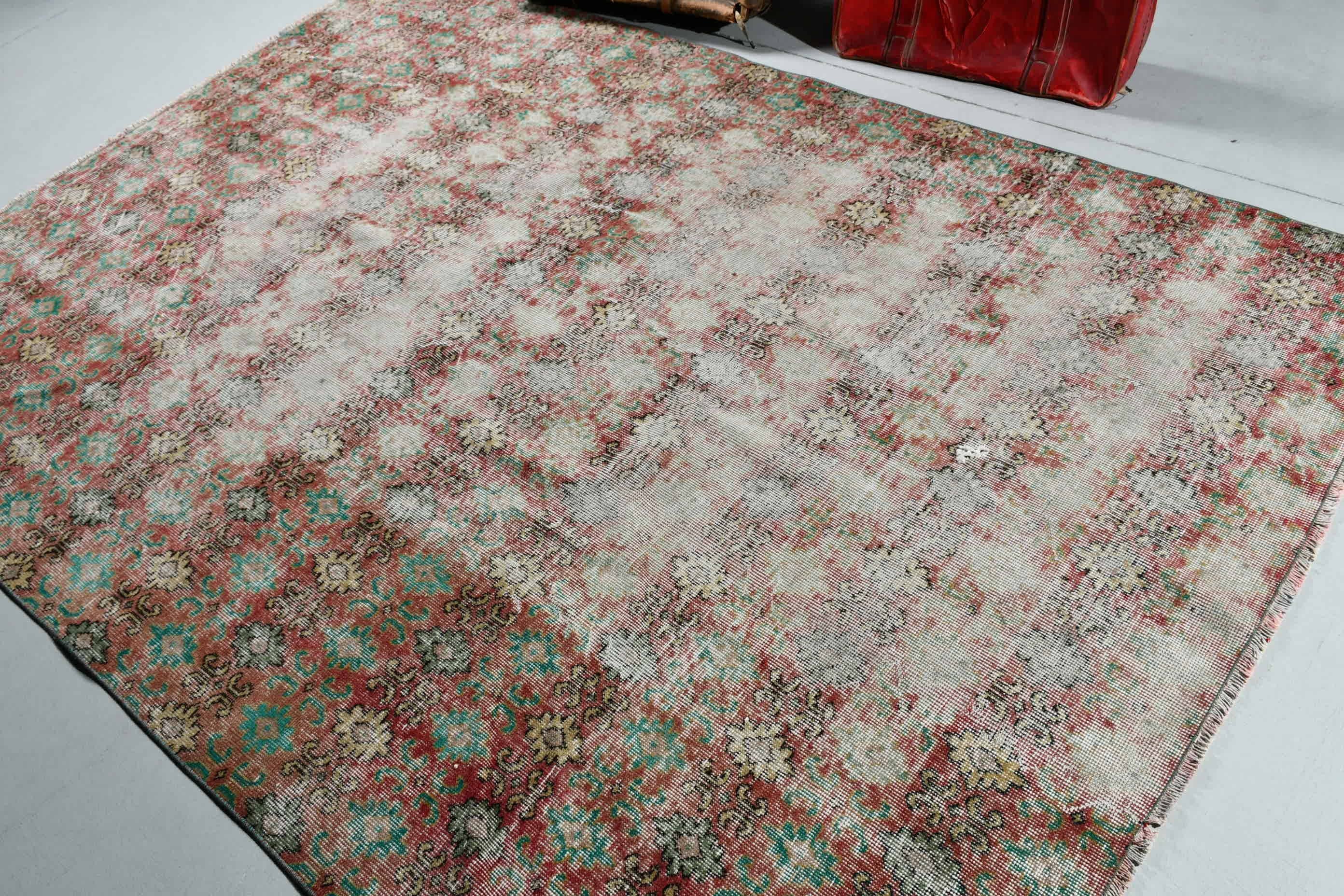 6x9.1 ft Large Rugs, Turkish Rugs, Vintage Rug, Red Wool Rug, Salon Rug, Rugs for Bedroom, Moroccan Rug, Dining Room Rug