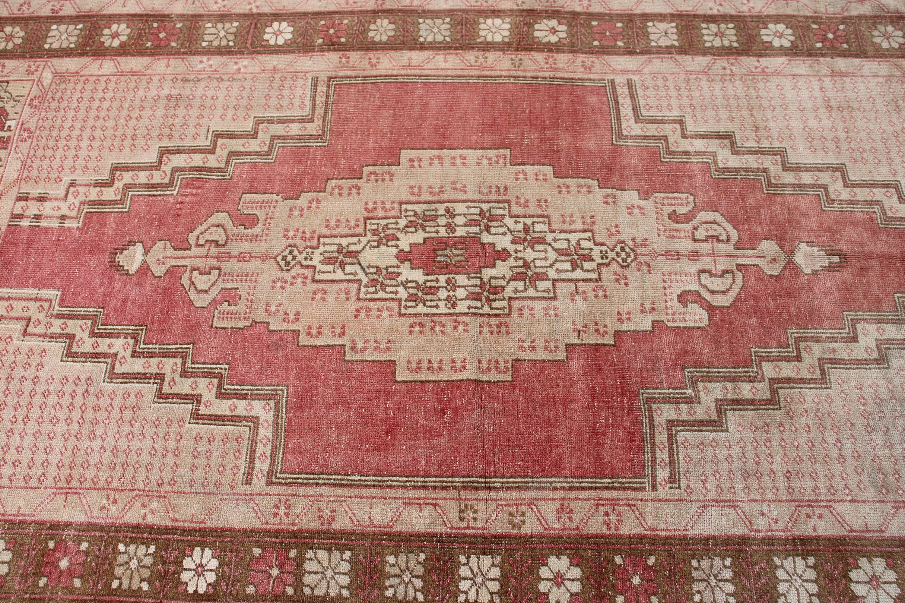 Aztek Halısı, Vintage Halılar, 4.3x7.9 ft Alan Halıları, Türk Halısı, Düz Dokuma Halı, Kırmızı Açıklama Halıları, Mutfak Halıları, Oushak Bölge Halısı