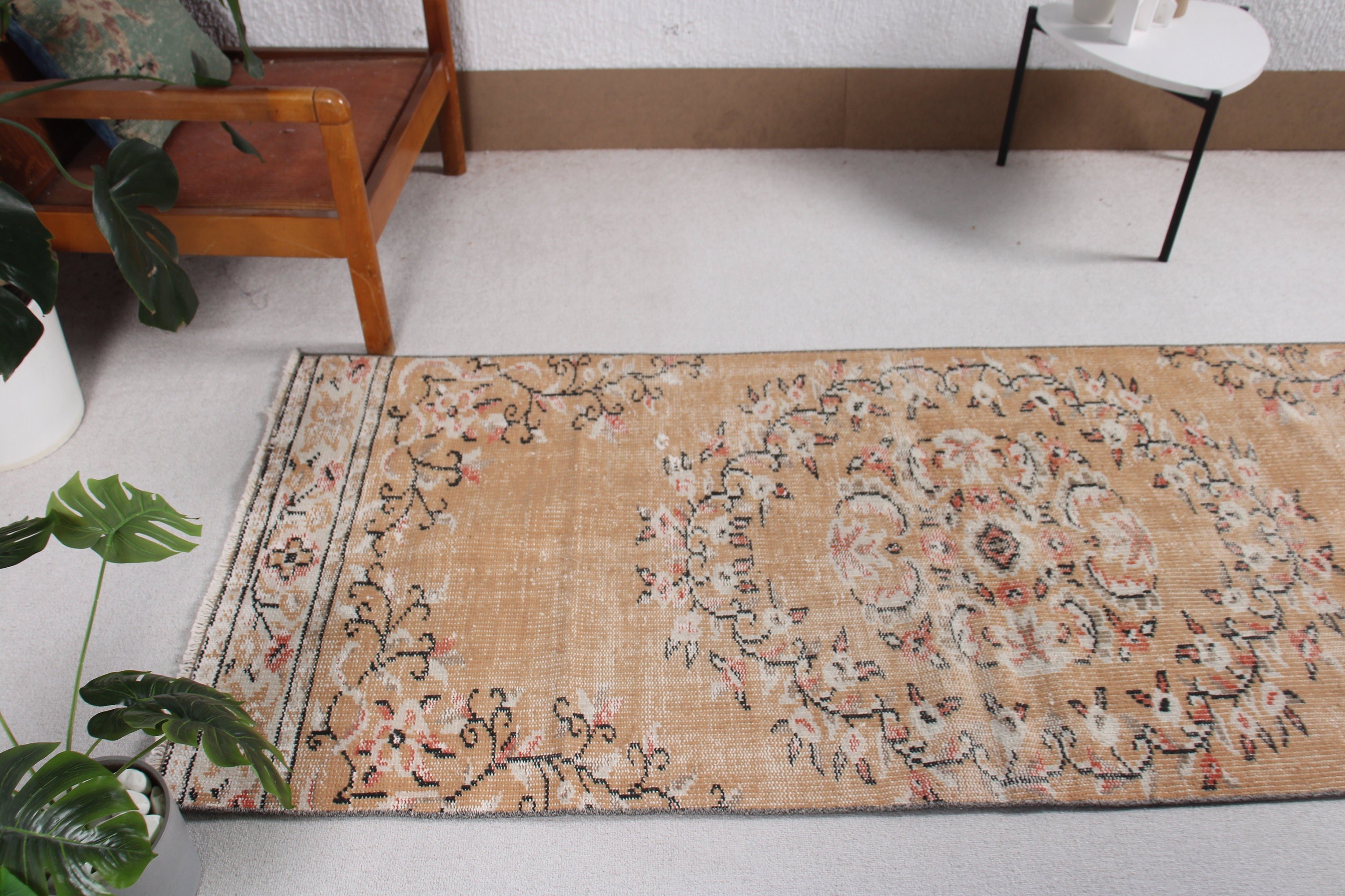 Vintage Rug, Oriental Rugs, Entry Rug, Brown Boho Rugs, 3x7.3 ft Accent Rugs, Luxury Rugs, Turkish Rug, Floor Rug, Rugs for Decorative