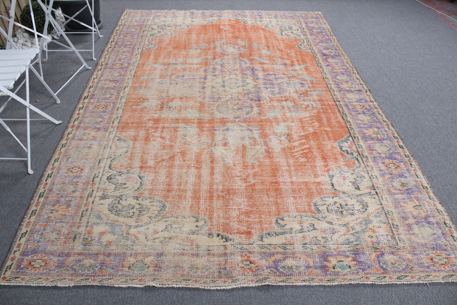 Living Room Rug, Eclectic Rug, Orange Kitchen Rugs, Kitchen Rug, Turkish Rugs, 6.4x9.4 ft Large Rugs, Bedroom Rugs, Wool Rug, Vintage Rug