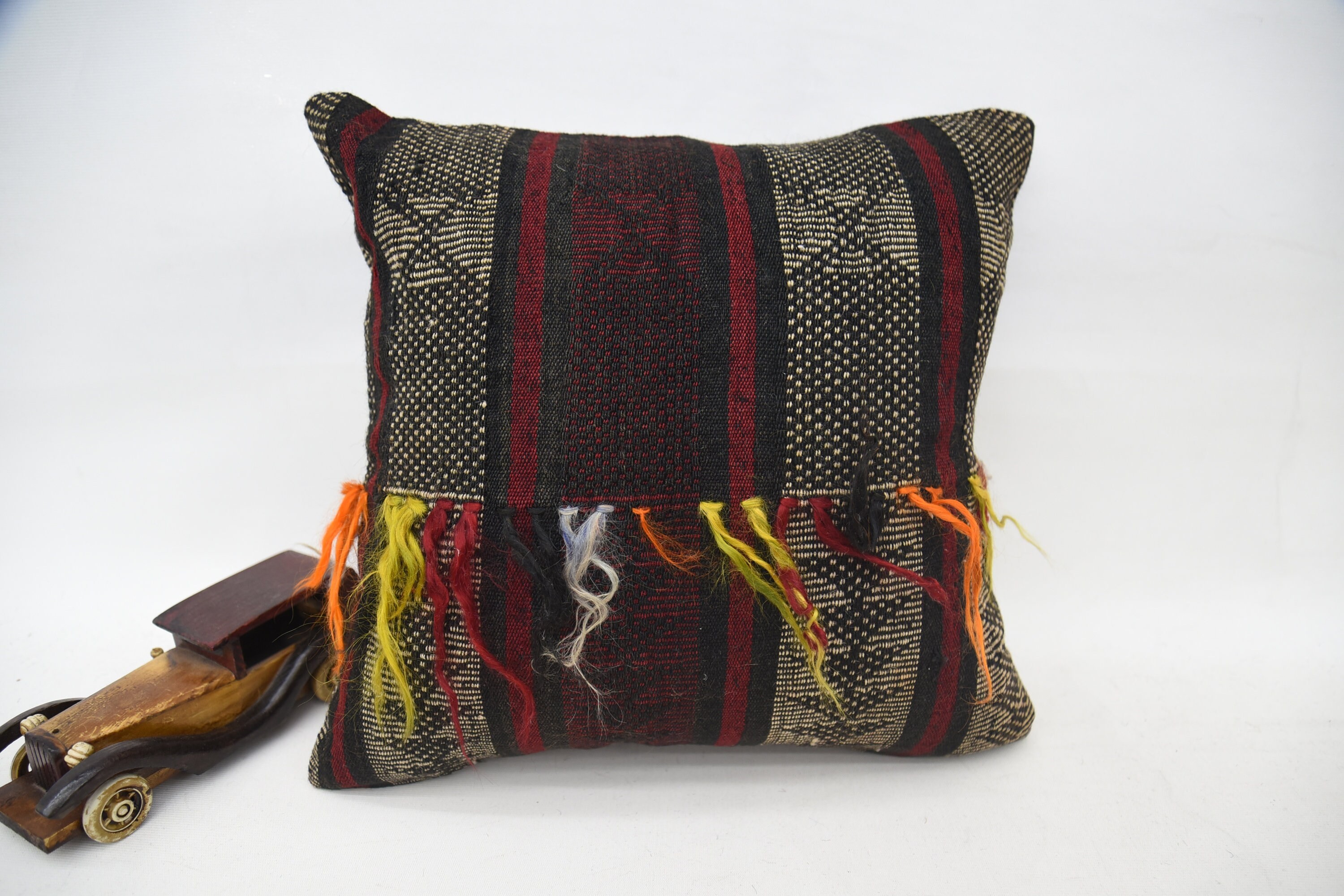 Boho Pillow, Bohemian Cushion Pillow, Gift Pillow, Decorative Bolster Cushion, Handmade Kilim Cushion, 16"x16" Red Cushion Case