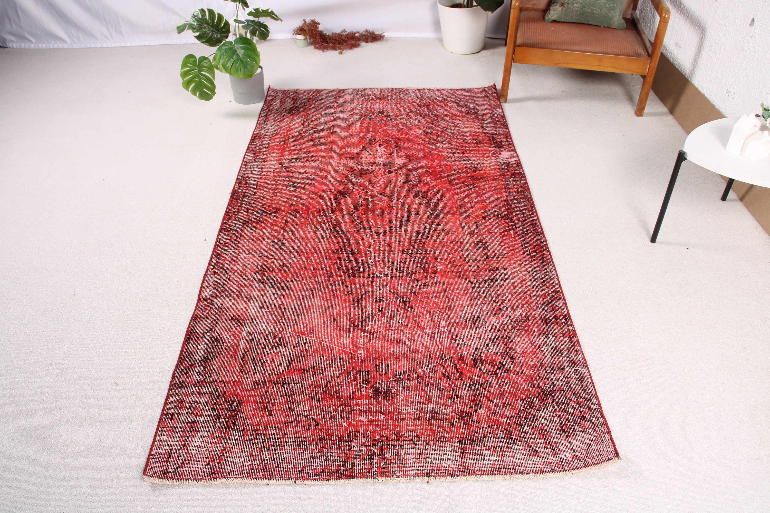 Turkish Rug, Oriental Rug, Vintage Rug, 3.7x6.8 ft Area Rug, Rugs for Floor, Red Geometric Rugs, Kitchen Rug, Floor Rug, Home Decor Rugs