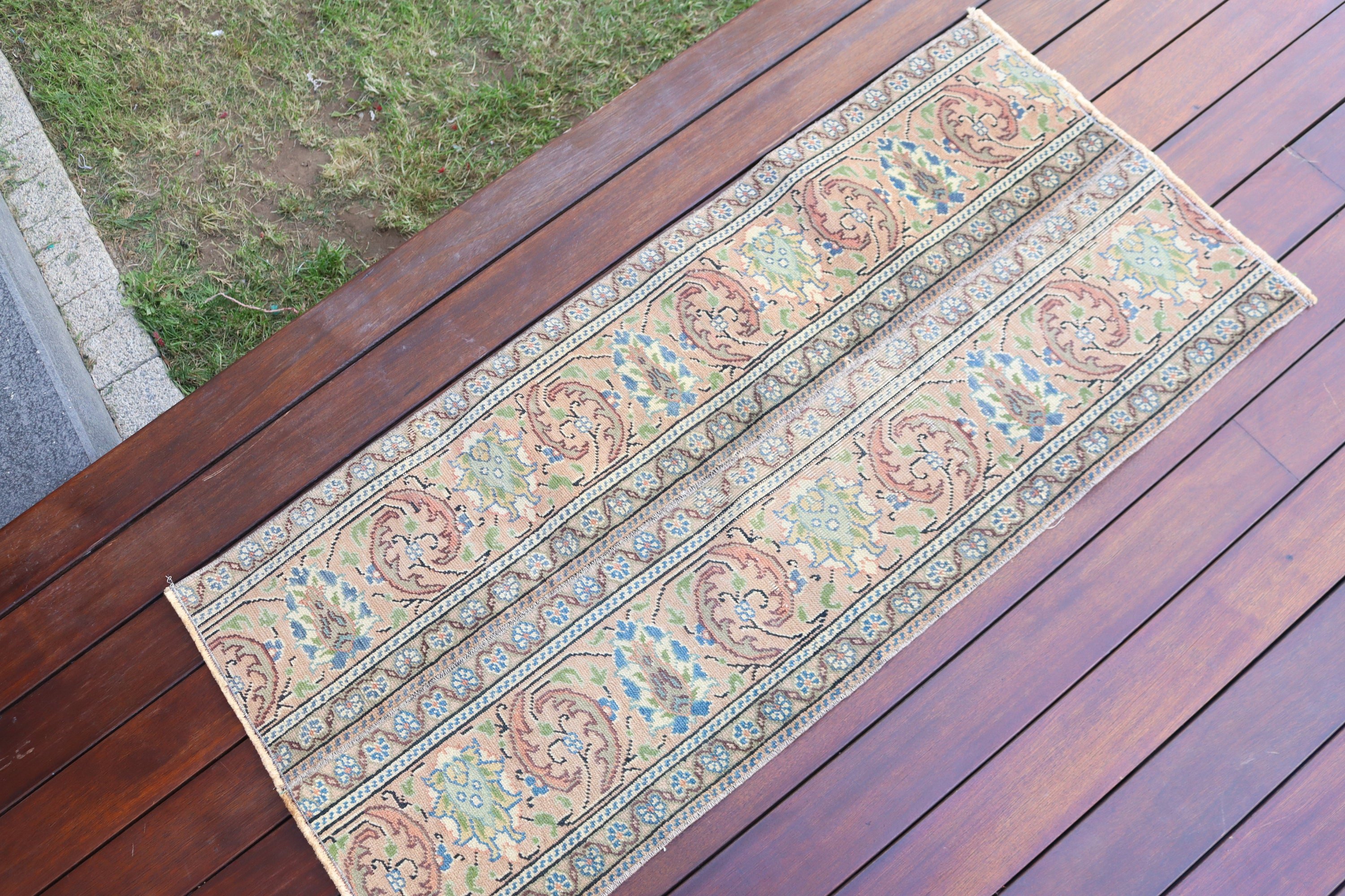 Vintage Halı, Yatak Odası Halısı, Kahverengi Açıklama Halıları, Anadolu Halıları, 1.7x3.7 ft Küçük Halı, Küçük Boho Halısı, Küçük Alan Halısı, Türk Halıları