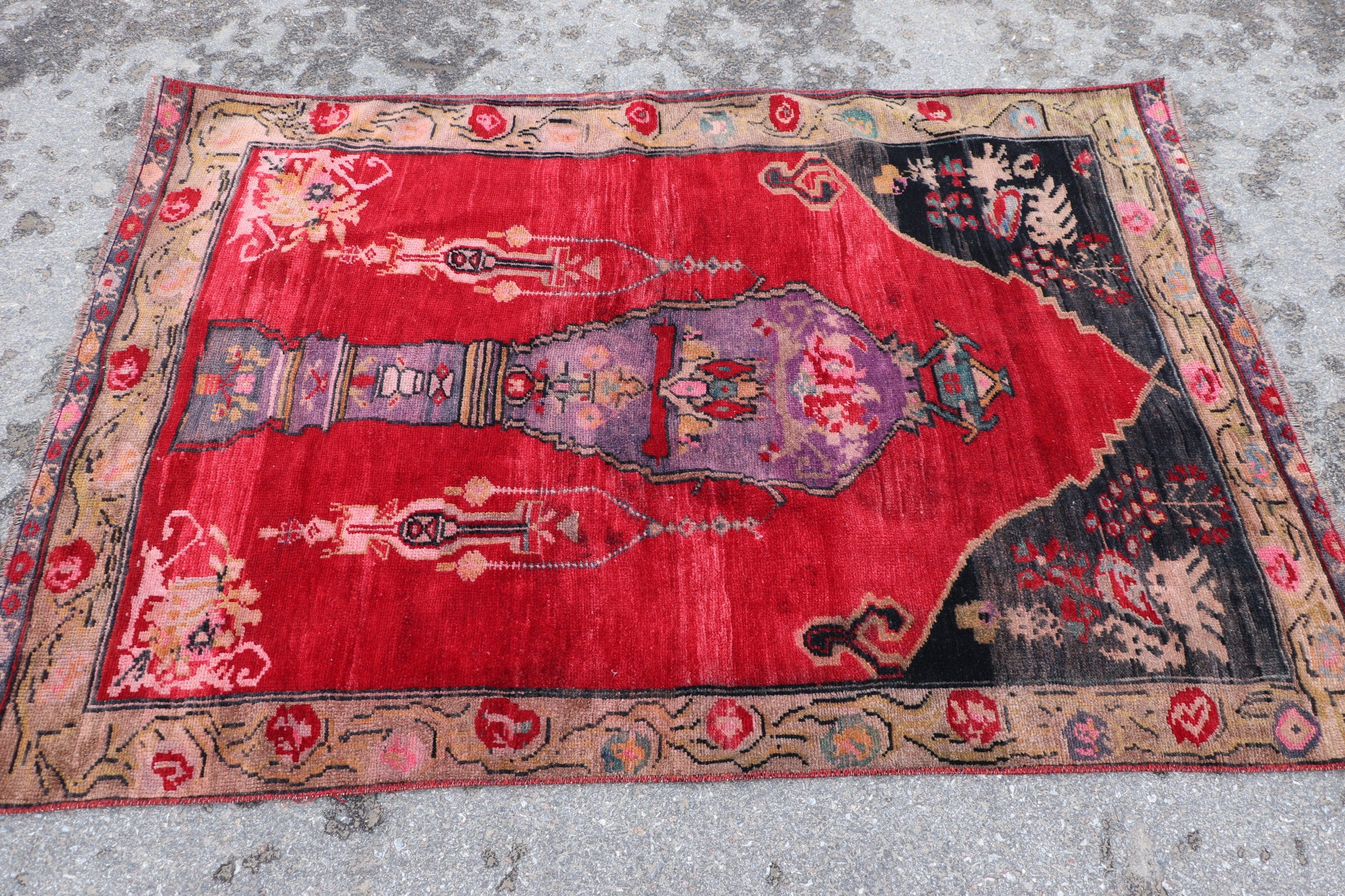 Red Kitchen Rugs, Turkish Rug, Nursery Rugs, Rugs for Bedroom, Entry Rug, 3.6x5.4 ft Accent Rug, Oriental Rug, Cool Rug, Vintage Rug