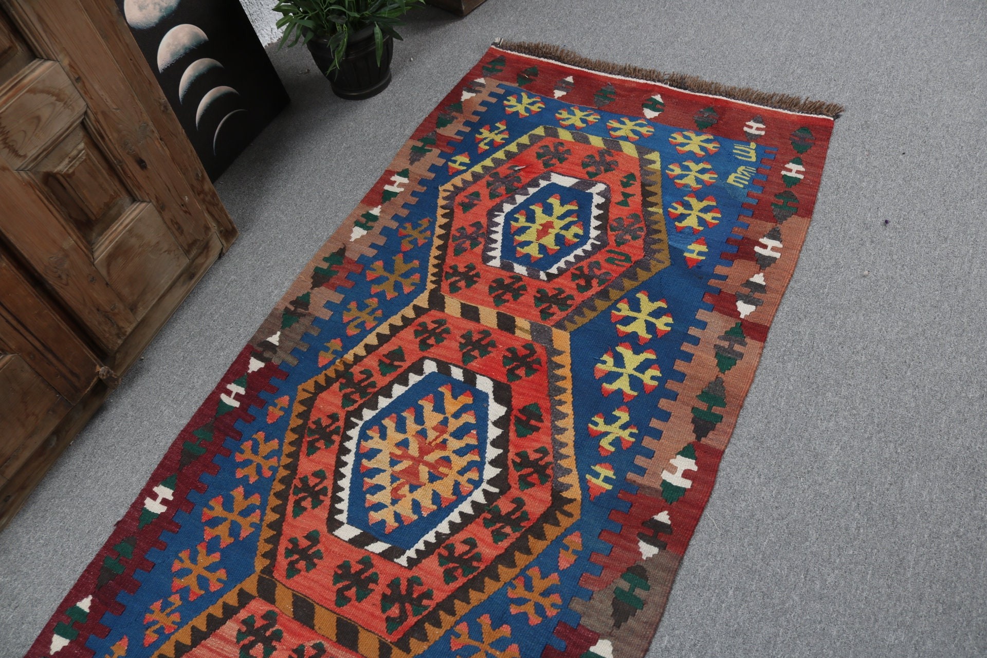 Düz Dokuma Halılar, Giriş Halıları, 2,9x7,1 ft Aksan Halıları, El Dokuma Halıları, Mutfak Halısı, Turuncu Modern Halı, Vintage Halılar, Türk Halıları, Kilim