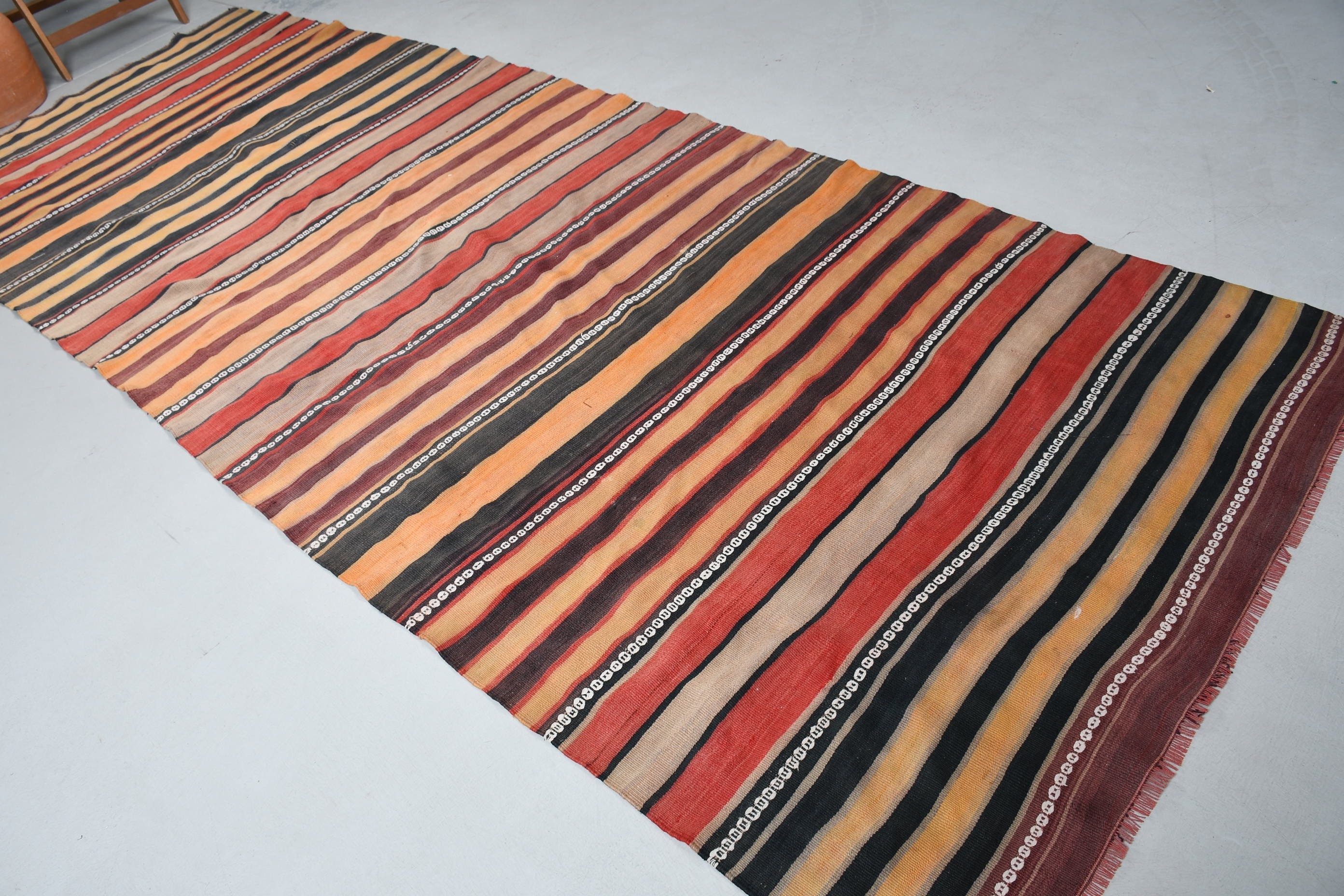 Orange Floor Rug, Wool Rugs, Turkish Rug, 4.7x13 ft Runner Rug, Vintage Rug, Kitchen Rugs, Oriental Rug, Muted Rugs, Kilim, Stair Rug