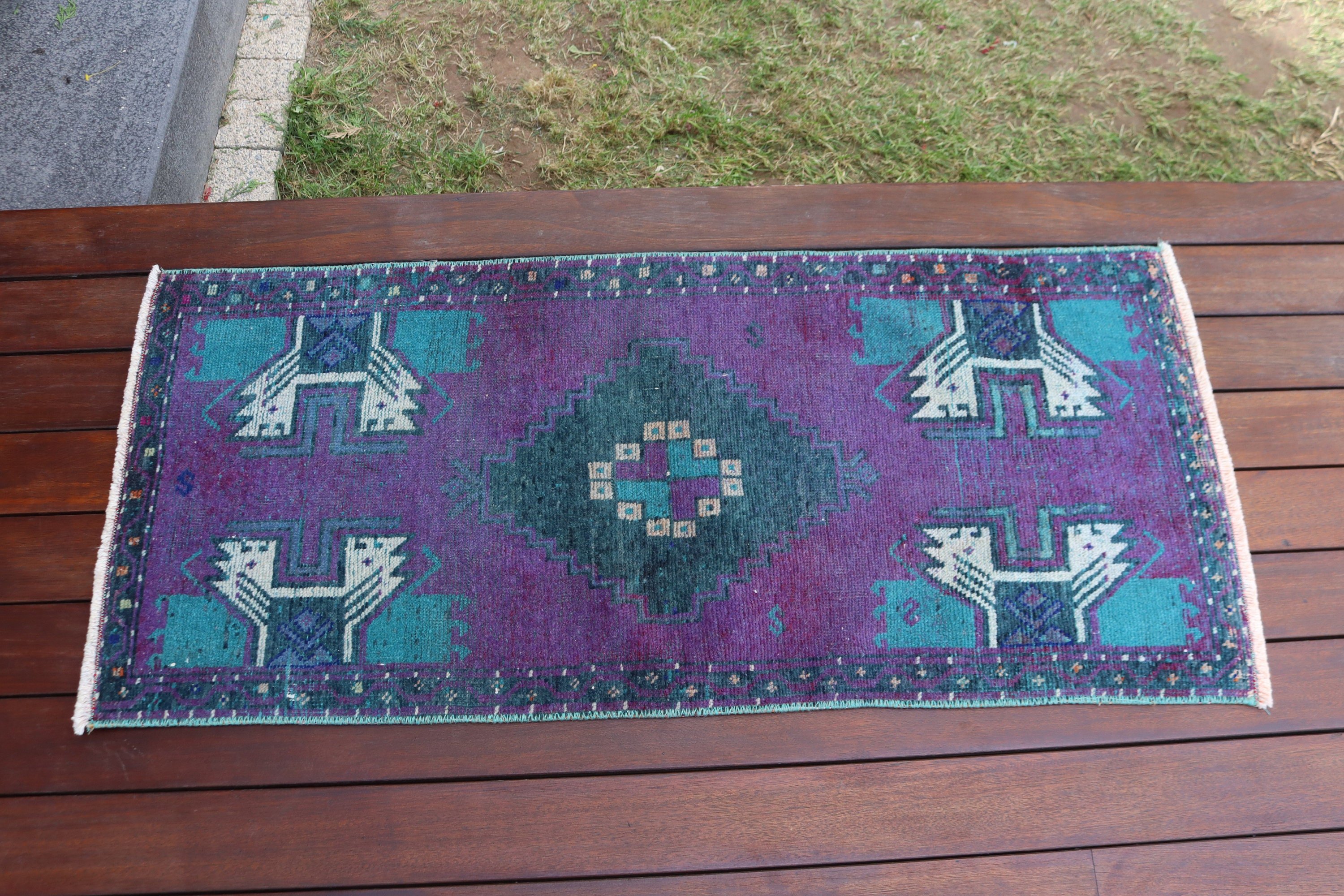 Purple  1.7x3.7 ft Small Rugs, Handwoven Rug, Door Mat Rug, Bath Rug, Turkish Rug, Office Rug, Geometric Rugs, Vintage Rugs