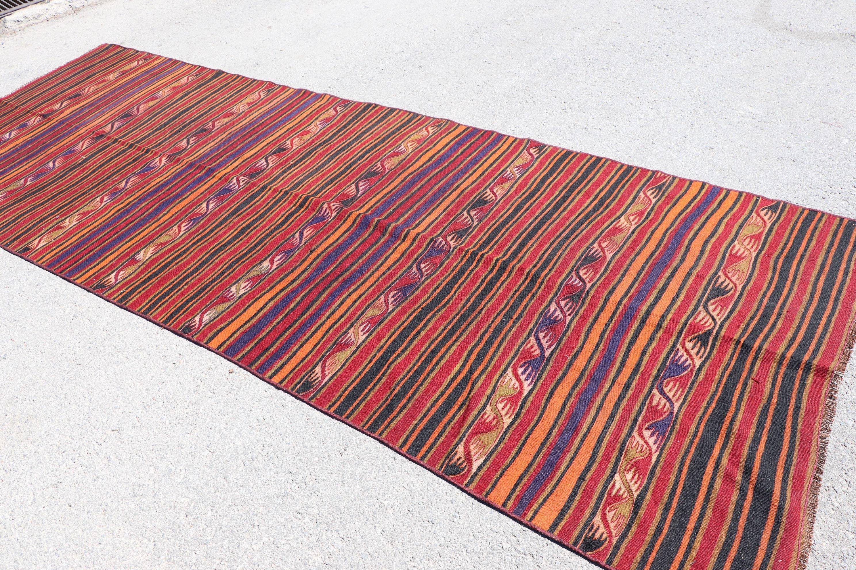 Wool Rug, Kilim, Hallway Rug, Turkish Rugs, Abstract Rugs, Vintage Rug, Red  4.3x11.5 ft Runner Rug, Antique Rug, Kitchen Rug