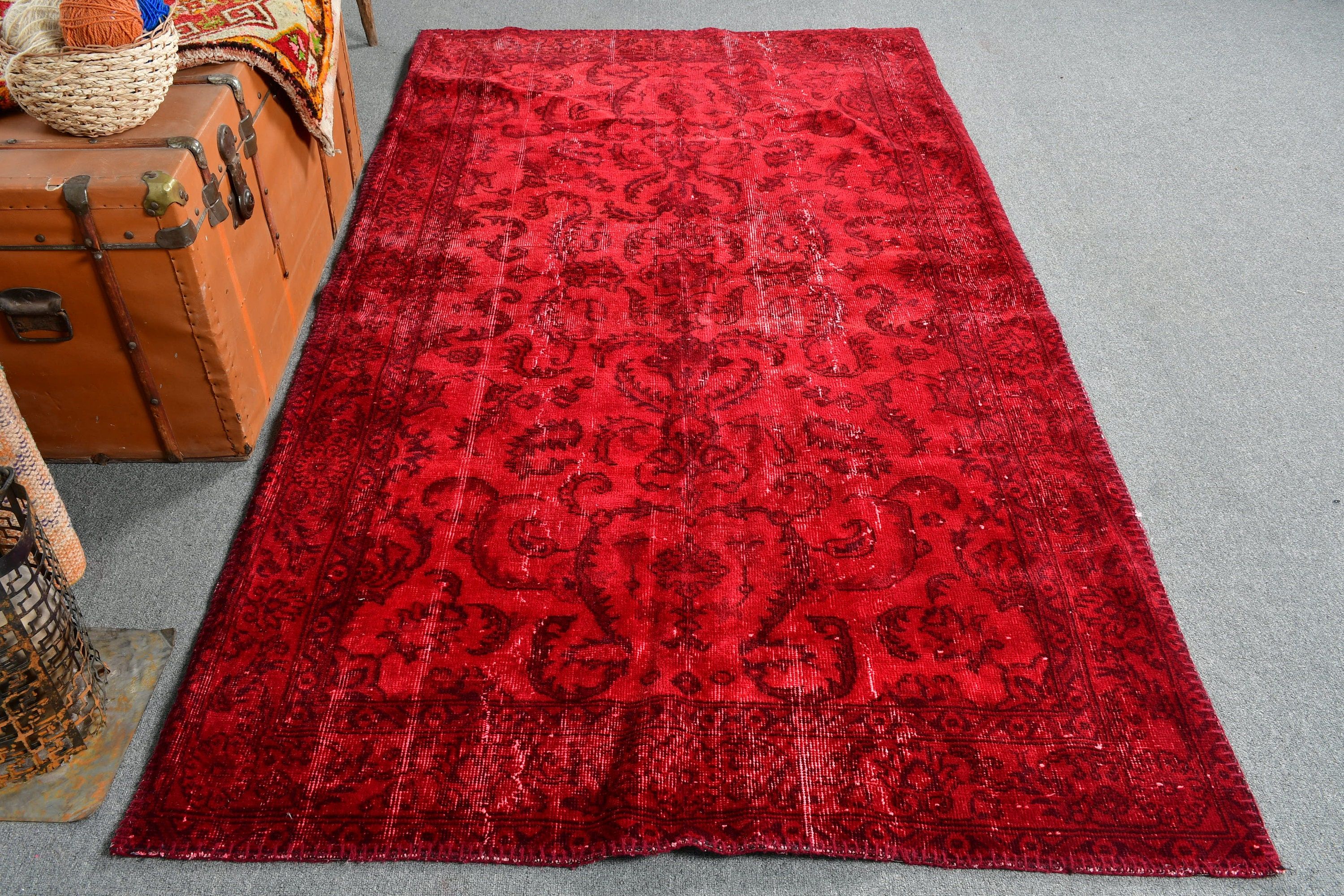 Boho Area Rug Rugs, Oushak Rugs, 4.4x7.9 ft Area Rug, Indoor Rugs, Red Floor Rug, Turkish Rug, Vintage Rug, Wool Rug, Rugs for Nursery