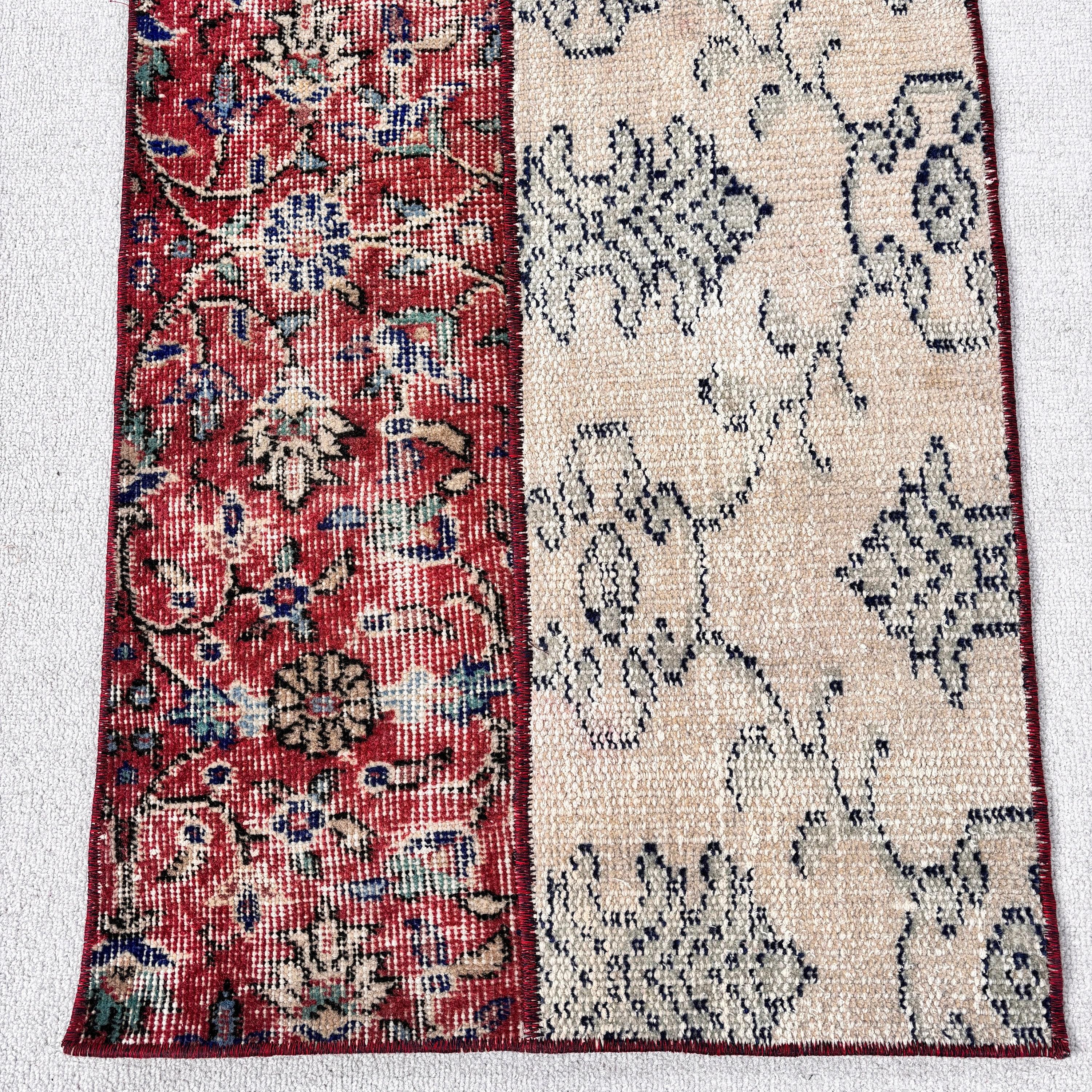 Antique Rug, Turkish Rug, Ethnic Rugs, Vintage Rugs, Small Boho Rug, 1.9x4.3 ft Small Rug, Bathroom Rugs, Geometric Rugs, Red Antique Rugs