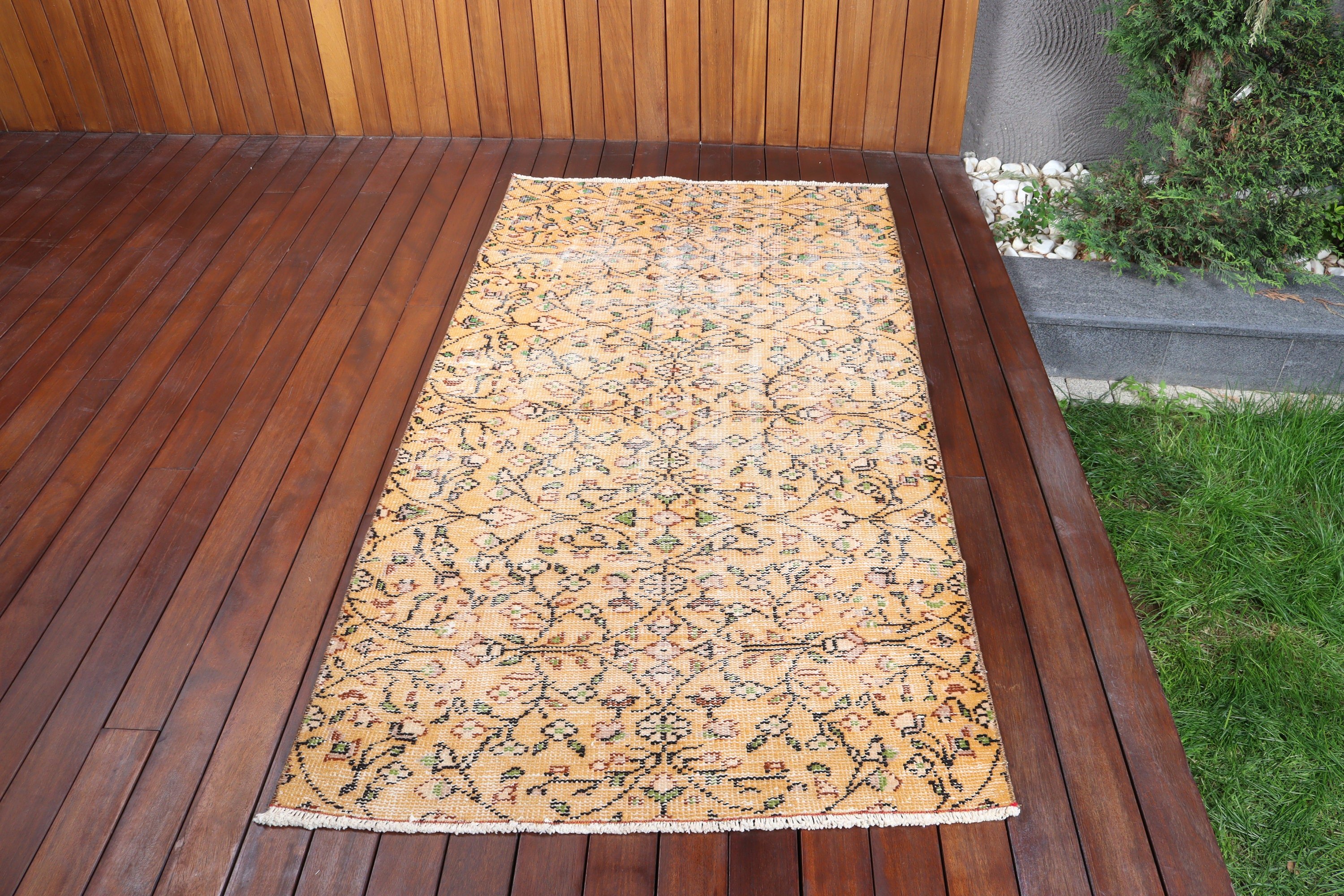 Turuncu Yün Halı, Vintage Halı, Yatak Odası Halısı, El Dokuma Halılar, 3,3x6,3 ft Accent Halı, Türk Halısı, Vintage Accent Halıları, Boho Accent Halıları