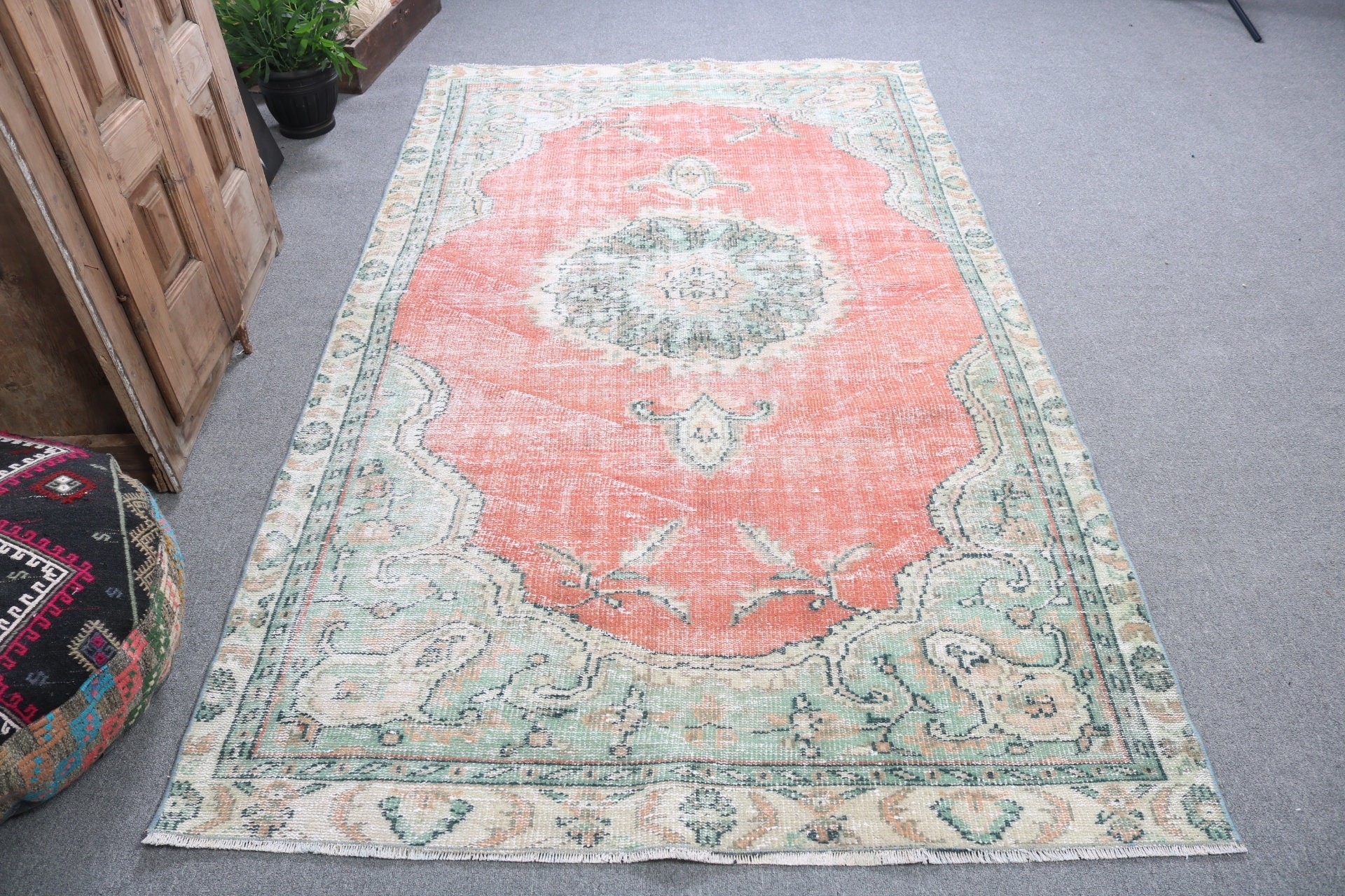 Boho Bölge Halısı, Aztek Halısı, Açıklama Halısı, El Dokuma Halısı, Vintage Halı, Yemek Odası Halıları, Türk Halıları, 4,7x8,4 ft Alan Kilimi, Kırmızı Anadolu Halısı