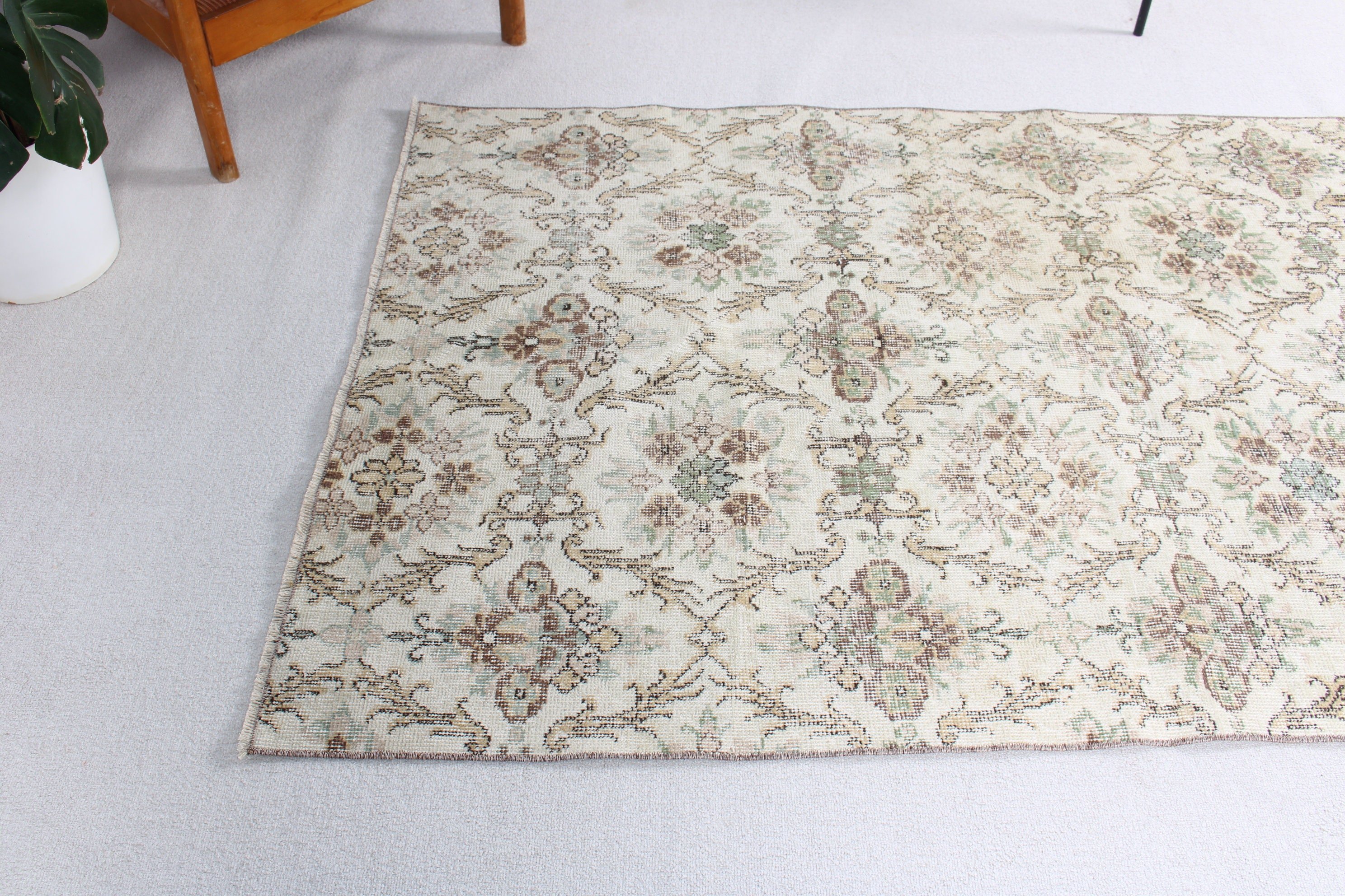 Yün Halı, Yatak Odası Halıları, Vintage Halı, Yatak Odası Halıları, Yemek Odası Halıları, Türk Halıları, Kahverengi Boho Halısı, 4.2x6.4 ft Alan Halısı, Mutfak Halısı