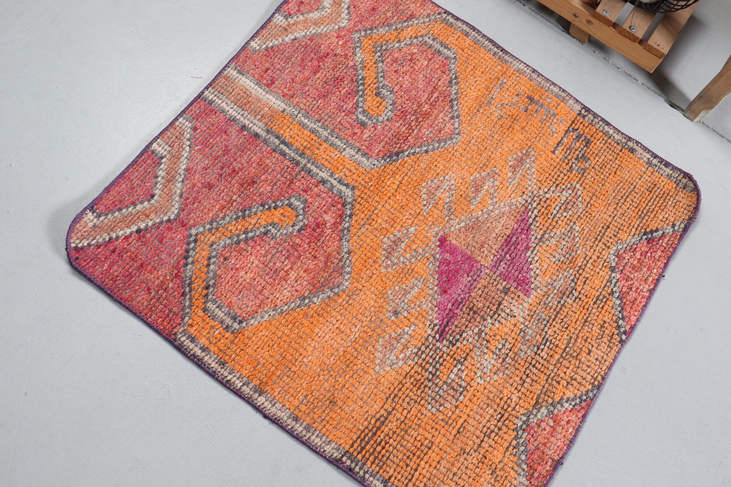 Oushak Rug, Turkish Rugs, Vintage Rugs, Kitchen Rug, Orange Wool Rugs, Floor Rugs, Rugs for Entry, Nursery Rug, 2.7x2.9 ft Small Rug