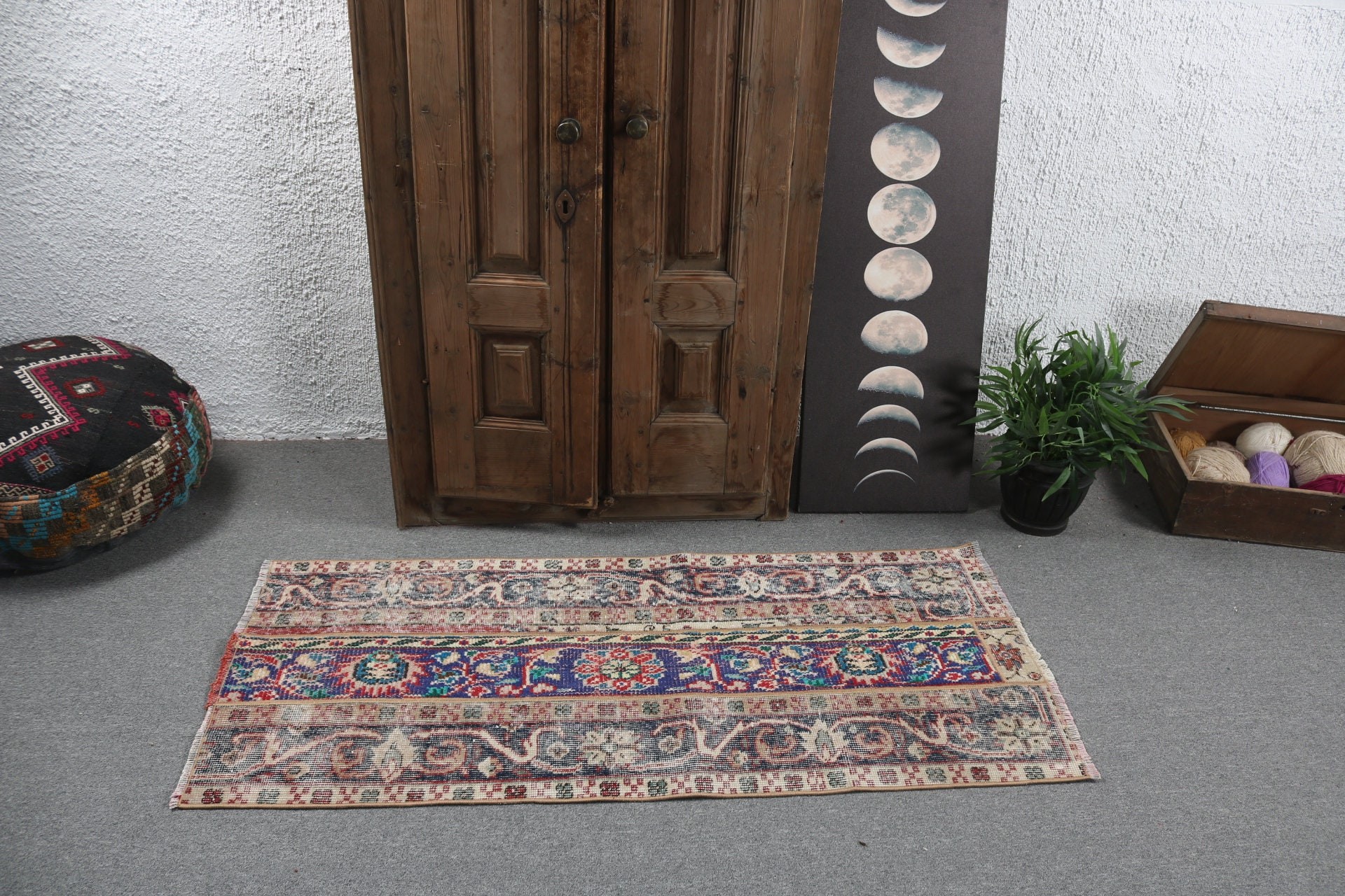 Vintage Rug, Turkish Rug, Statement Rugs, Car Mat Rugs, Neutral Rug, Blue Neutral Rug, 2.2x4.9 ft Small Rugs, Aztec Rugs, Small Area Rugs