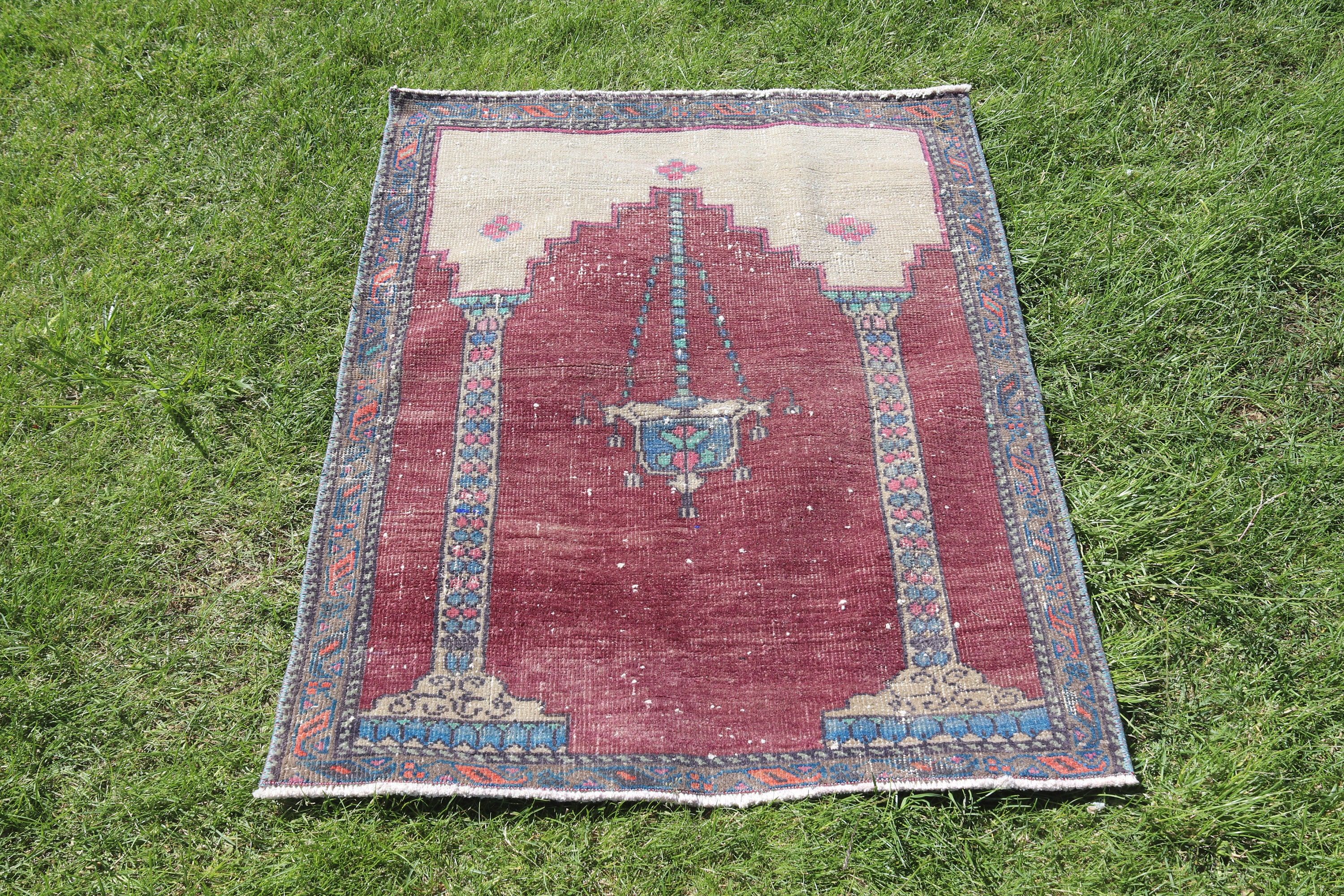 Ev Dekor Halıları, Türk Halıları, Bej 2.6x3.3 ft Küçük Halı, Küçük Alan Halıları, Fas Halısı, Vintage Halı, Kapı Paspası Halıları