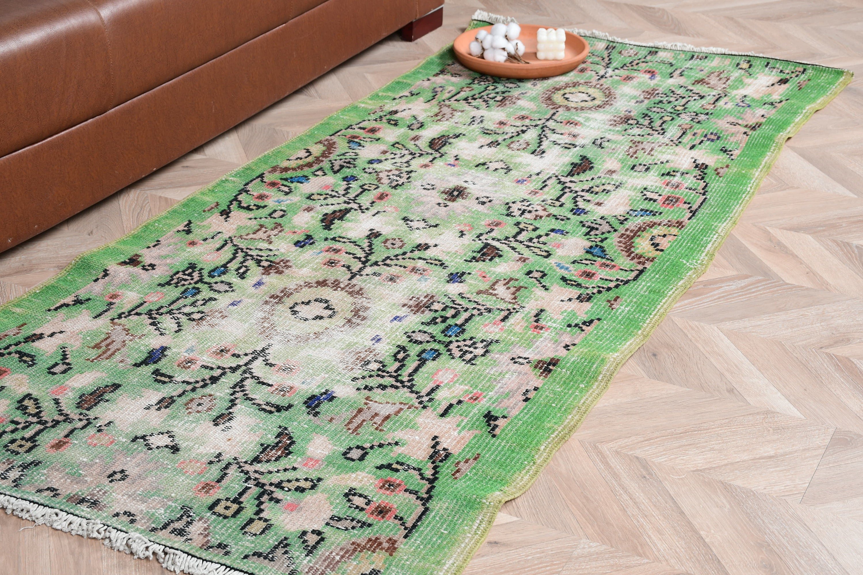 Bedroom Rugs, Oushak Rug, Moroccan Rugs, Retro Rugs, 3x6.6 ft Accent Rugs, Turkish Rug, Green Kitchen Rugs, Vintage Rug, Rugs for Nursery