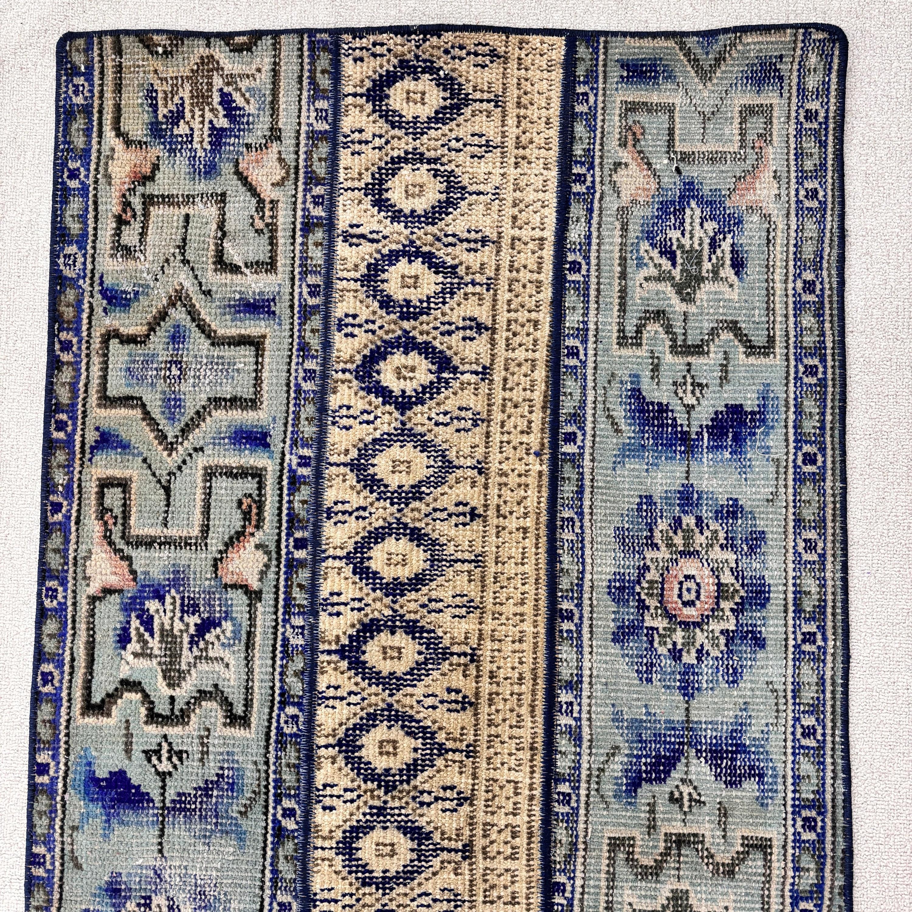 Vintage Halılar, Küçük Vintage Halılar, Türk Halıları, Aztek Halısı, Mavi Antika Halı, Küçük Alan Halısı, Yatak Odası Halısı, 2.3x5.2 ft Küçük Halı, Boho Halıları