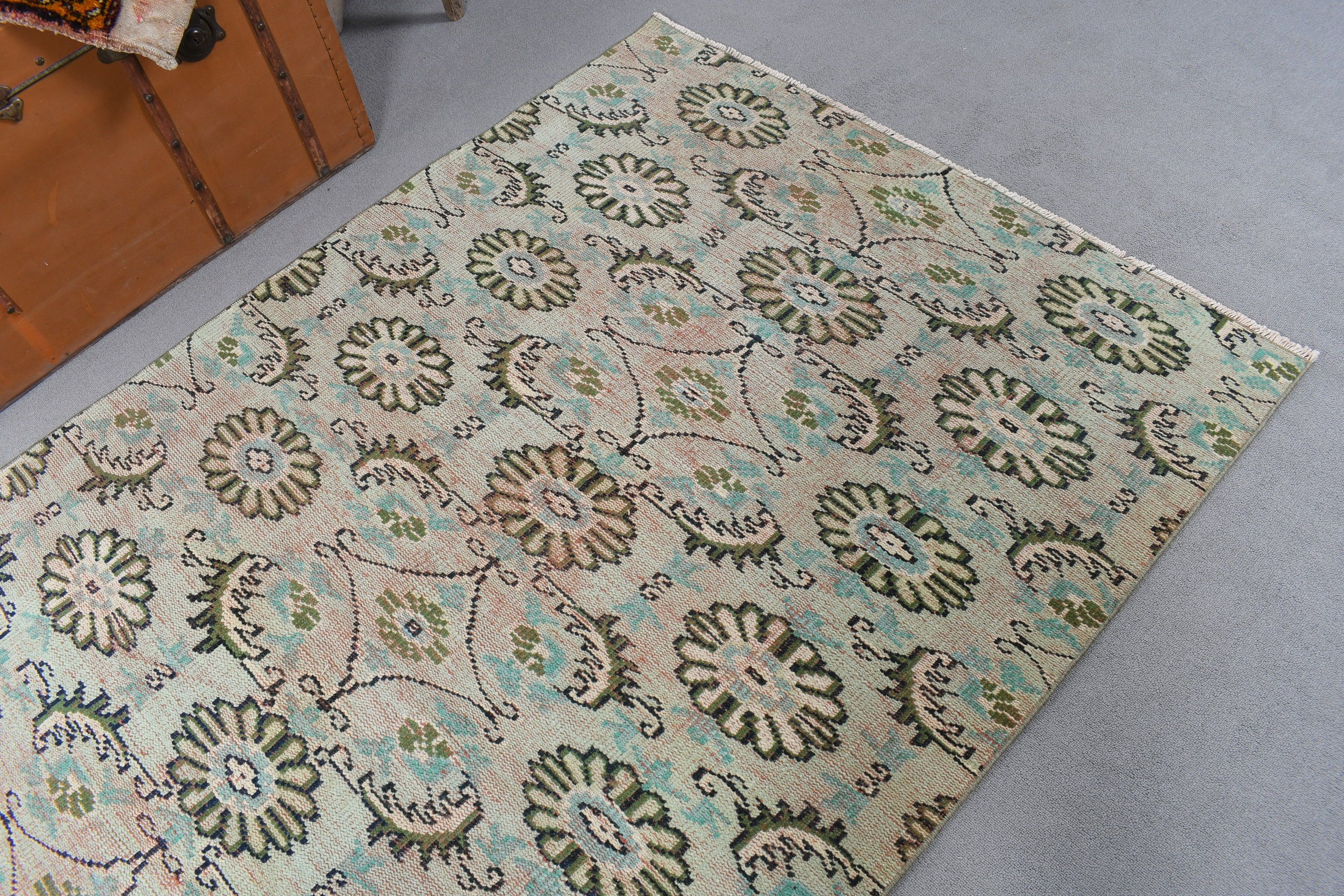 Indoor Rug, Kitchen Rug, Neutral Rug, 4.3x7.4 ft Area Rugs, Oushak Area Rug, Artistic Rug, Vintage Rug, Turkish Rugs, Green Oriental Rugs