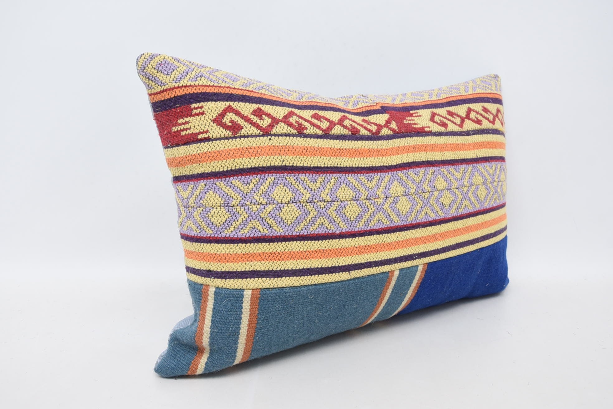 Turkish Pillow, Ethnical Kilim Rug Pillow, 16"x24" Blue Pillow Cover, Kilim Pillow Cover, Personalized Gift Pillow Cushion Cover