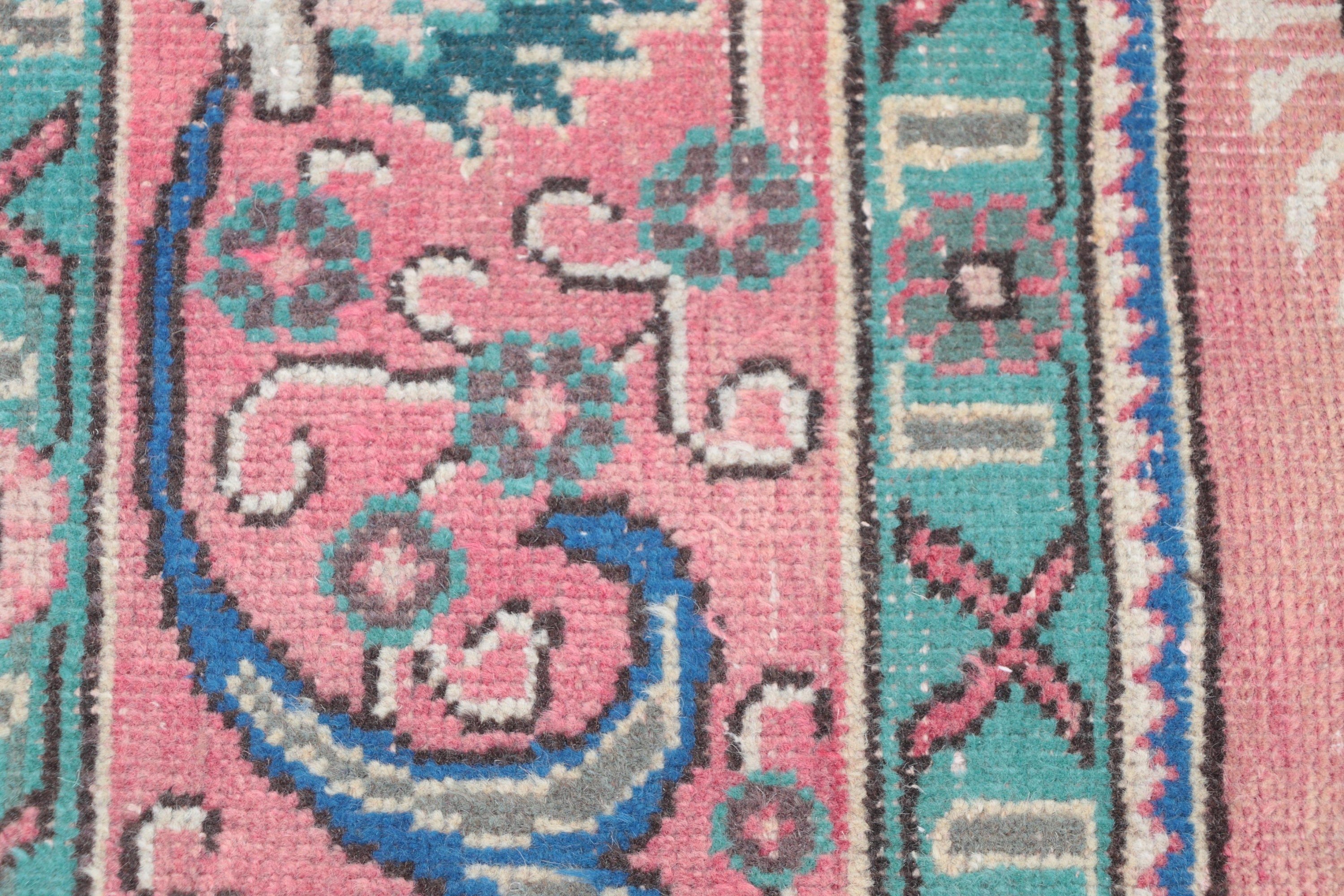 Vintage Rug, Turkish Rug, Beni Ourain Runner Rug, Rugs for Kitchen, Anatolian Rug, Pink Modern Rugs, Oriental Rugs, 1.5x9.4 ft Runner Rug