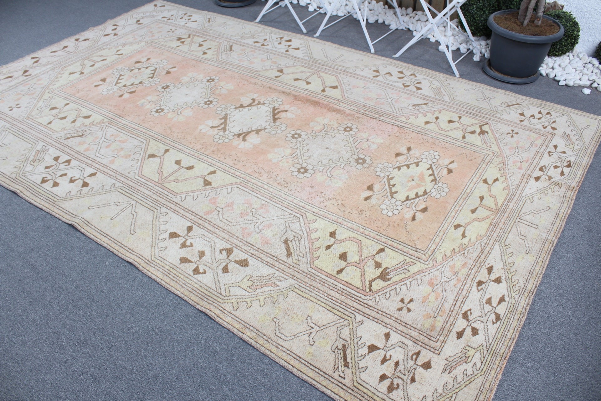 Turkish Rug, Saloon Rugs, Cute Rugs, Vintage Rug, Beige Oriental Rug, Bedroom Rug, 6.8x10.6 ft Oversize Rugs, Dining Room Rug, Kitchen Rugs