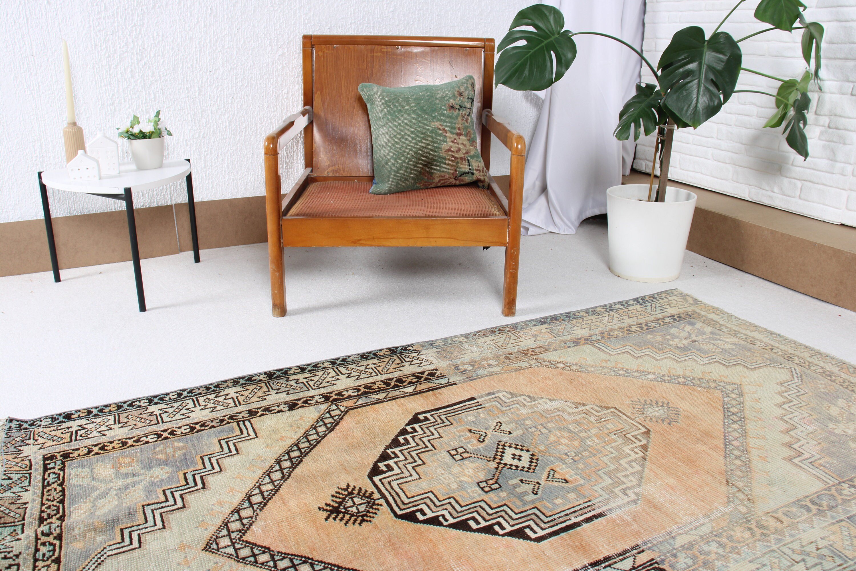 Giriş Halıları, Fas Halıları, 3,5x5,9 ft Aksan Halısı, Turuncu Oushak Halısı, Oushak Halıları, Çocuk Halısı, Vintage Halı, Türk Halısı, Yatak Odası Halısı