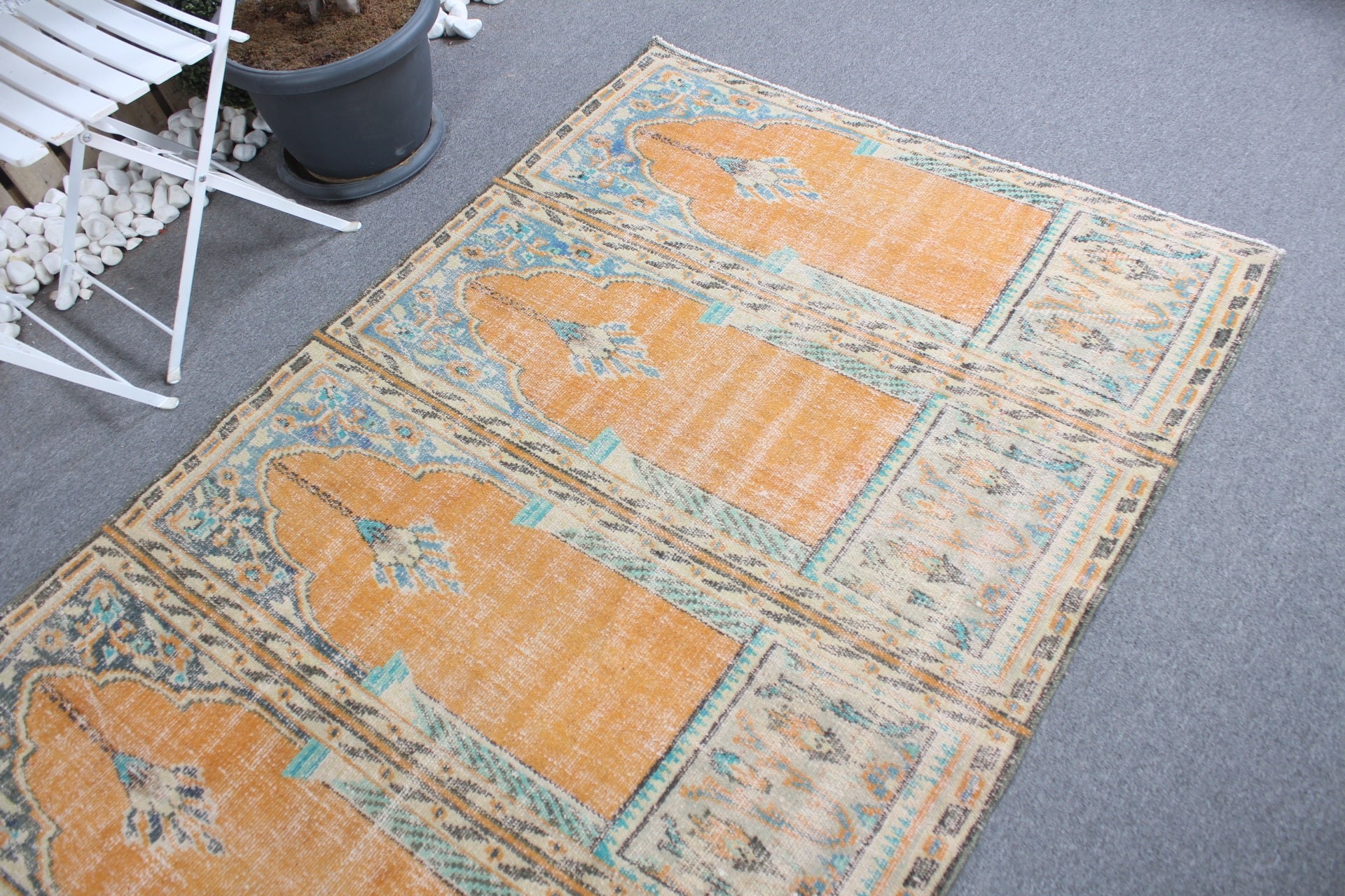 Yellow Wool Rugs, Floor Rugs, Vintage Rug, 4.2x9.2 ft Area Rug, Rugs for Area, Art Rugs, Turkish Rug, Indoor Rug, Bedroom Rug, Oriental Rug