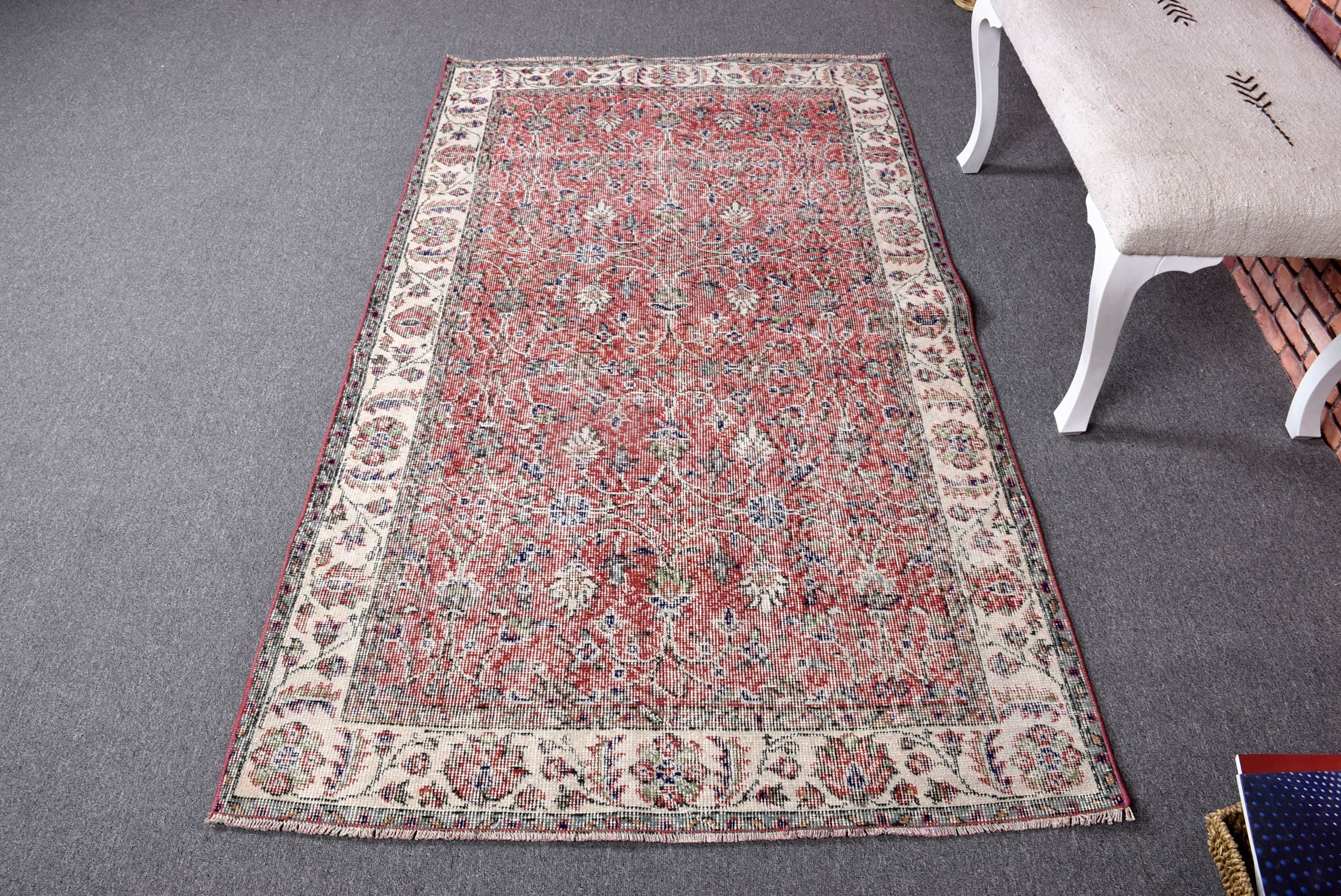 Mutfak Halıları, Kırmızı El Dokuma Halı, Lüks Halılar, Vintage Halılar, Nötr Halı, 3,8x6,7 ft Alan Halıları, Yemek Odası Halıları, Türk Halıları, Havalı Halı