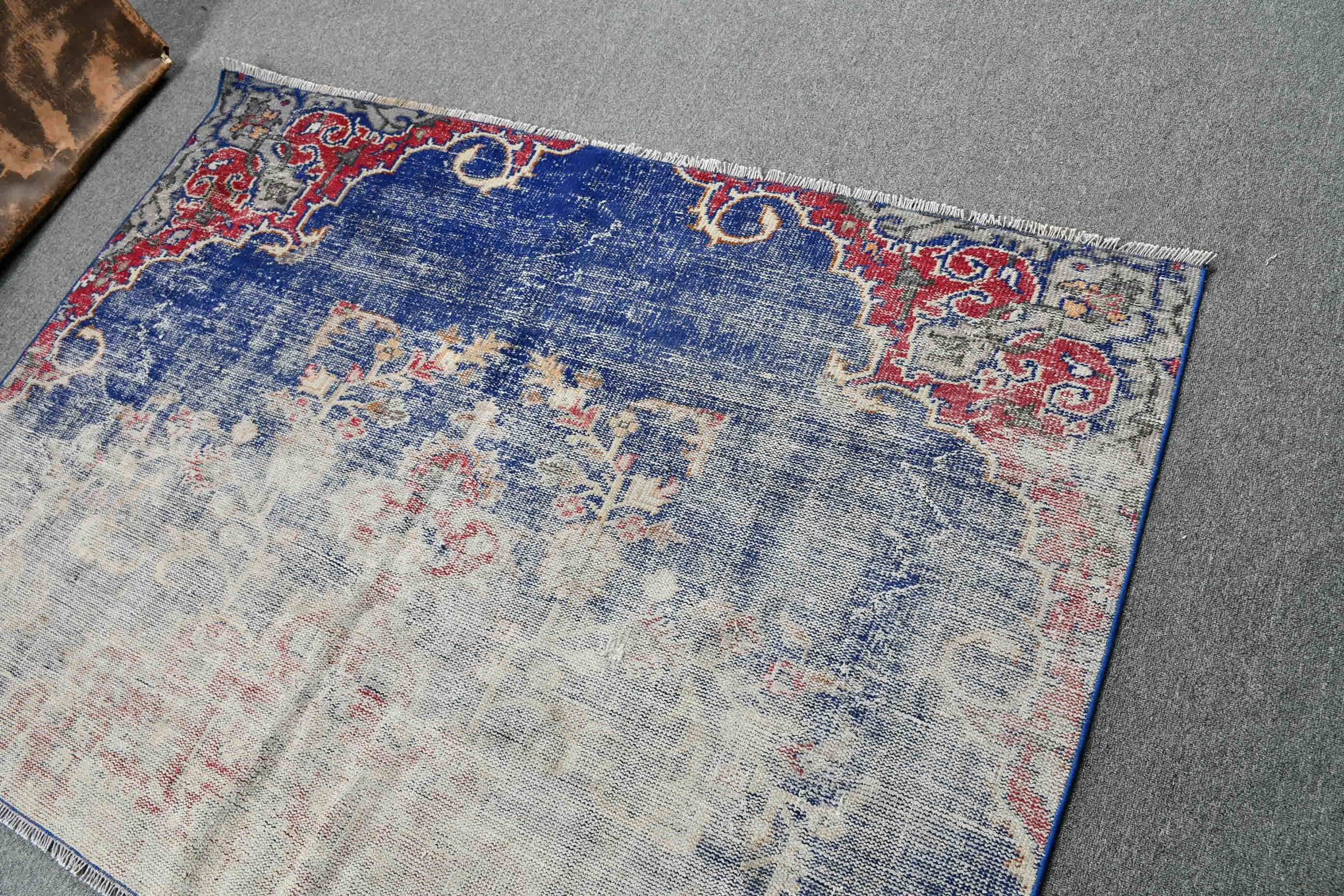 Blue Floor Rugs, Turkish Rugs, Vintage Rugs, Antique Rug, Bedroom Rug, Rugs for Nursery, Eclectic Rugs, 5.7x4.1 ft Accent Rug, Nursery Rug