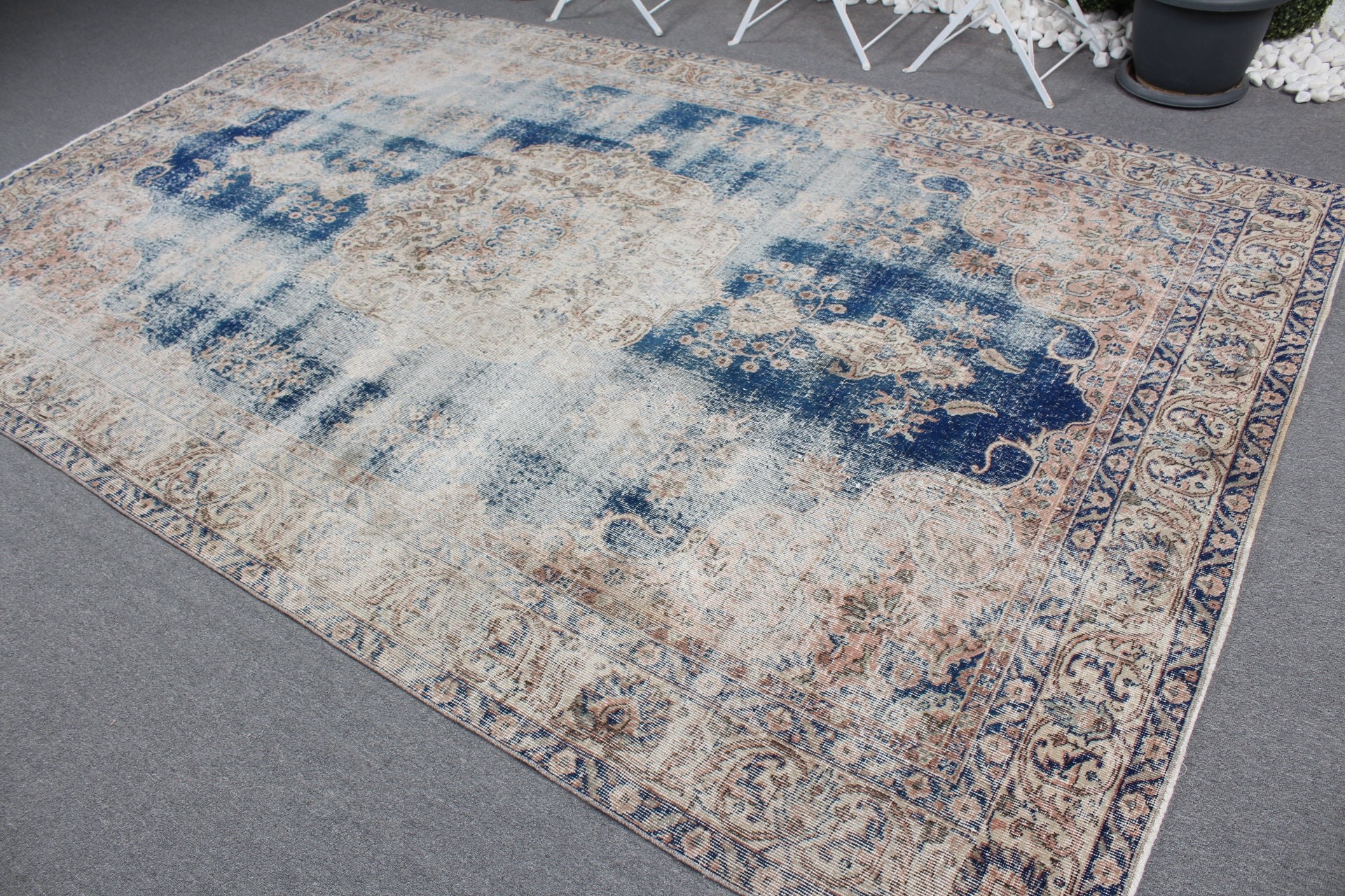 Vintage Rug, Wool Rugs, Turkish Rugs, Blue Bedroom Rug, Custom Rug, Saloon Rug, Dining Room Rugs, Anatolian Rug, 6.8x10.6 ft Oversize Rug