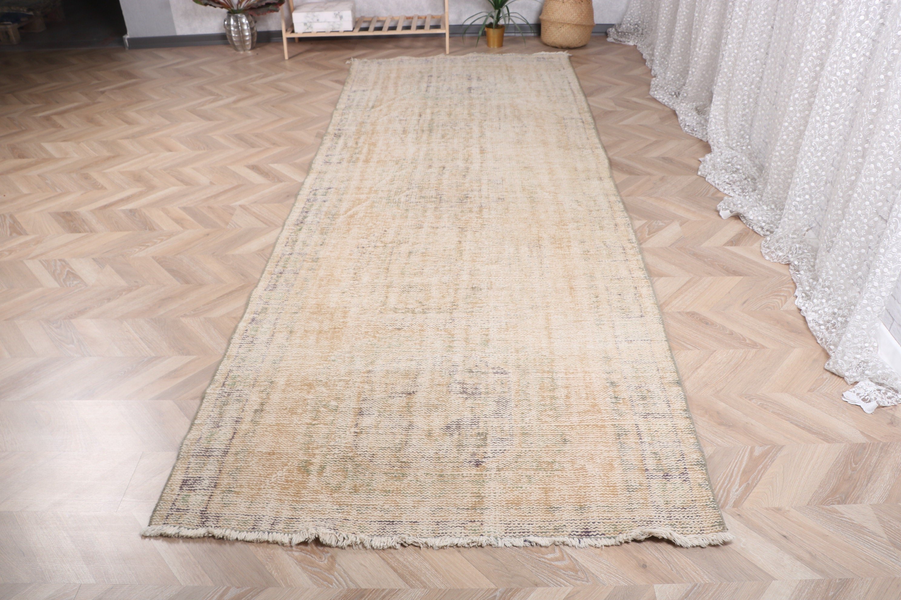 Ev Dekor Halıları, Bej Modern Halı, Oushak Halı, Boho Halı Yolluk Halıları, 4.2x11.3 ft Yolluk Halıları, Uzun Yolluk Halısı, Vintage Halılar, Türk Halıları