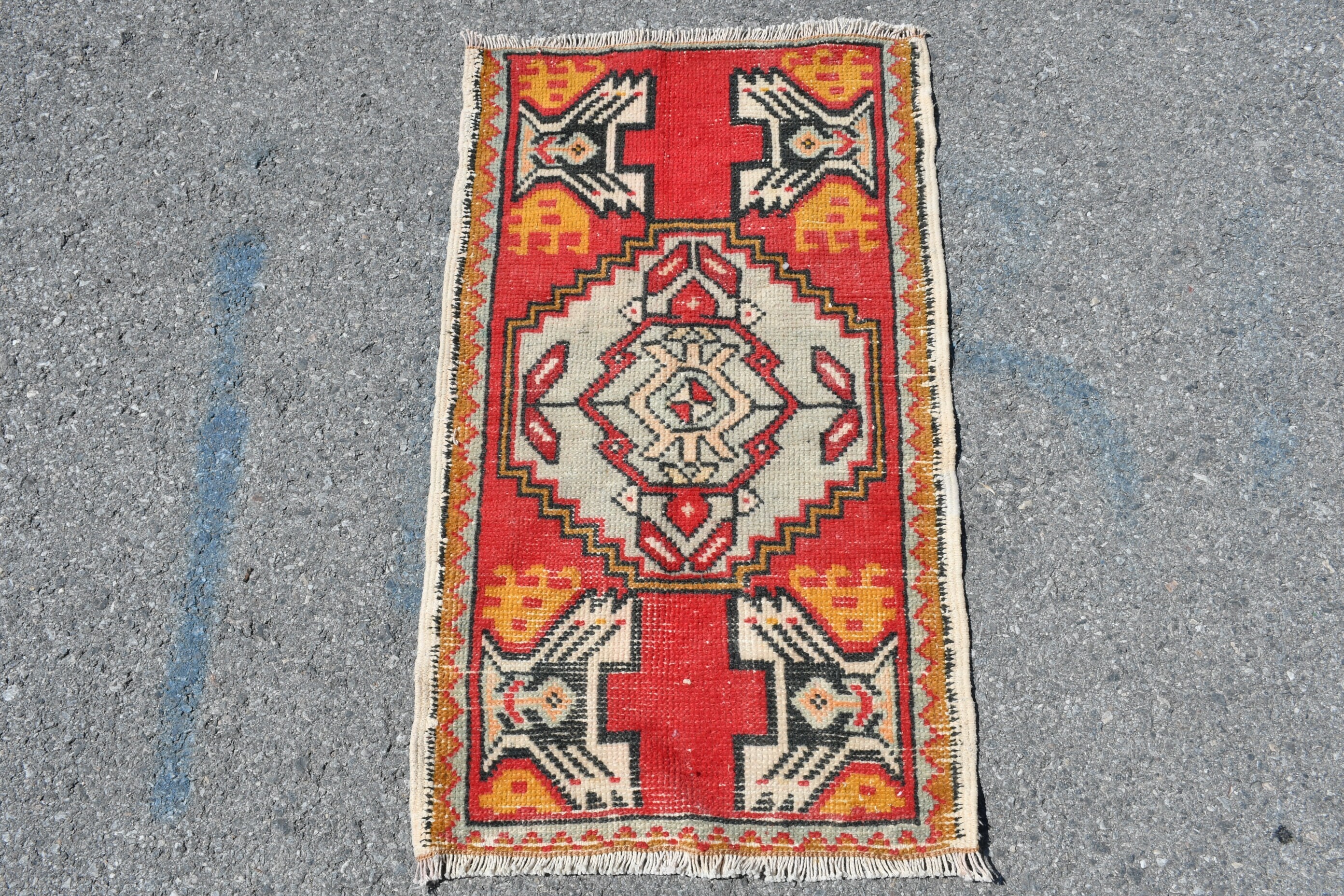Turkish Rugs, Antique Rugs, 1.7x2.9 ft Small Rugs, Vintage Rugs, Home Decor Rugs, Red Floor Rug, Bright Rugs, Bathroom Rugs, Entry Rugs